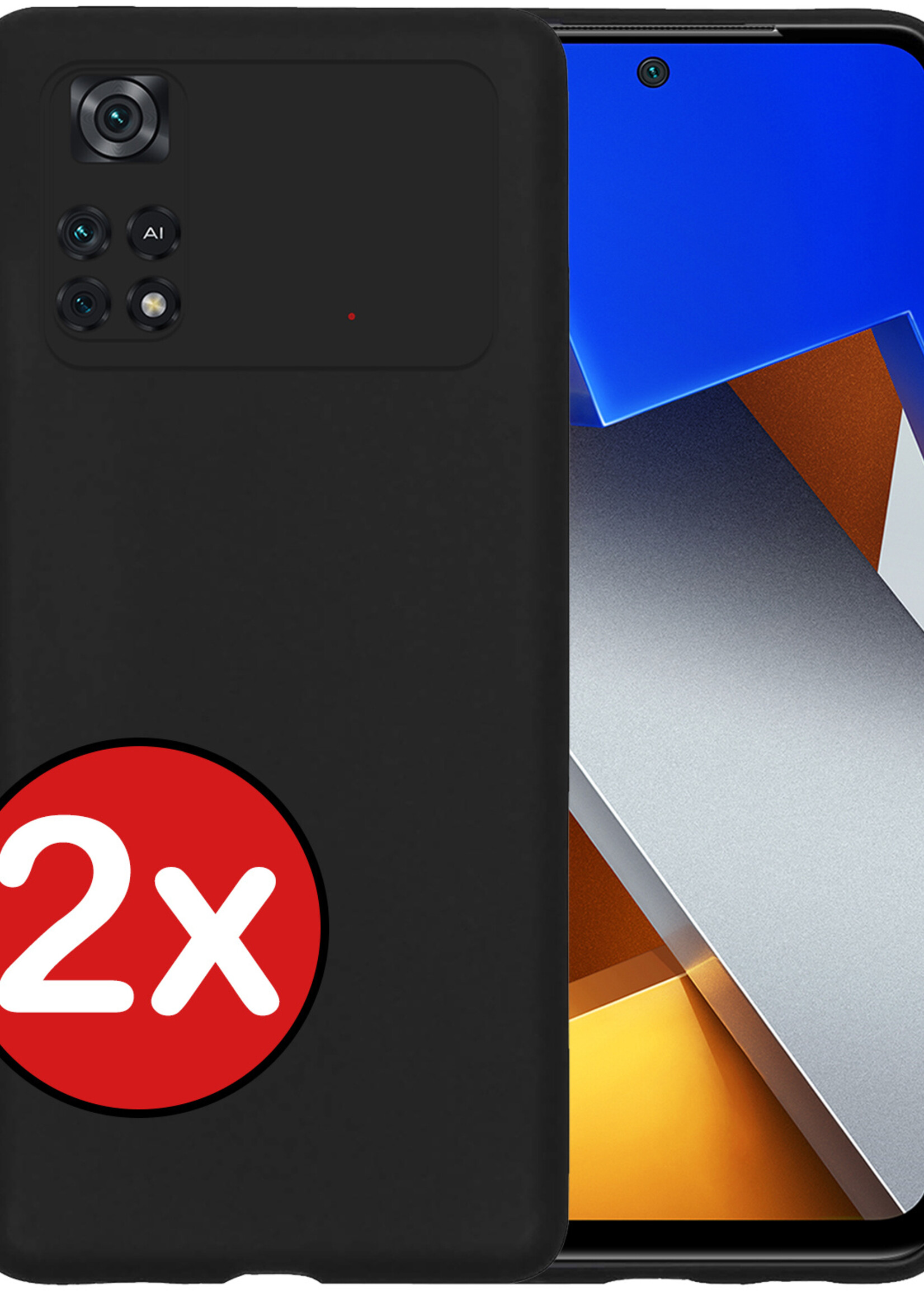 BTH Xiaomi Poco X4 Pro 5G Hoesje Siliconen Case Cover - Xiaomi Poco X4 Pro 5G Hoesje Cover Hoes Siliconen - Zwart - 2 PACK