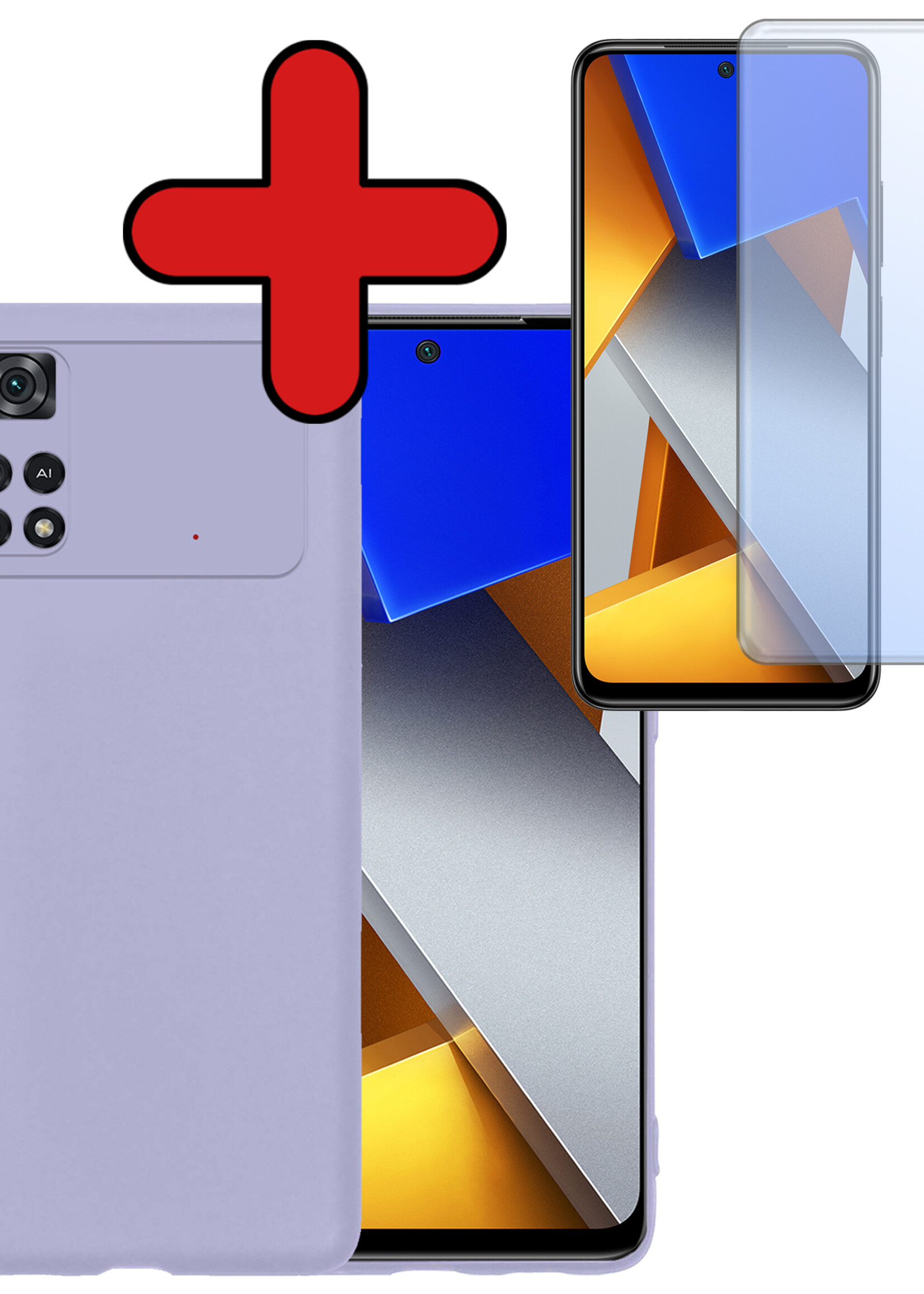 BTH Xiaomi Poco X4 Pro 5G Hoesje Siliconen Case Cover Met Screenprotector - Xiaomi Poco X4 Pro 5G Hoesje Cover Hoes Siliconen - Lila