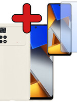 BTH BTH Xiaomi Poco X4 Pro 5G Hoesje Siliconen Met Screenprotector - Wit