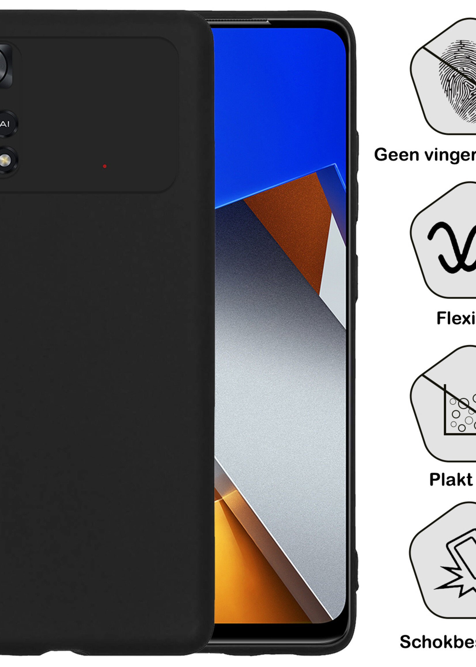 BTH Xiaomi Poco X4 Pro 5G Hoesje Siliconen Case Cover Met Screenprotector - Xiaomi Poco X4 Pro 5G Hoesje Cover Hoes Siliconen - Zwart