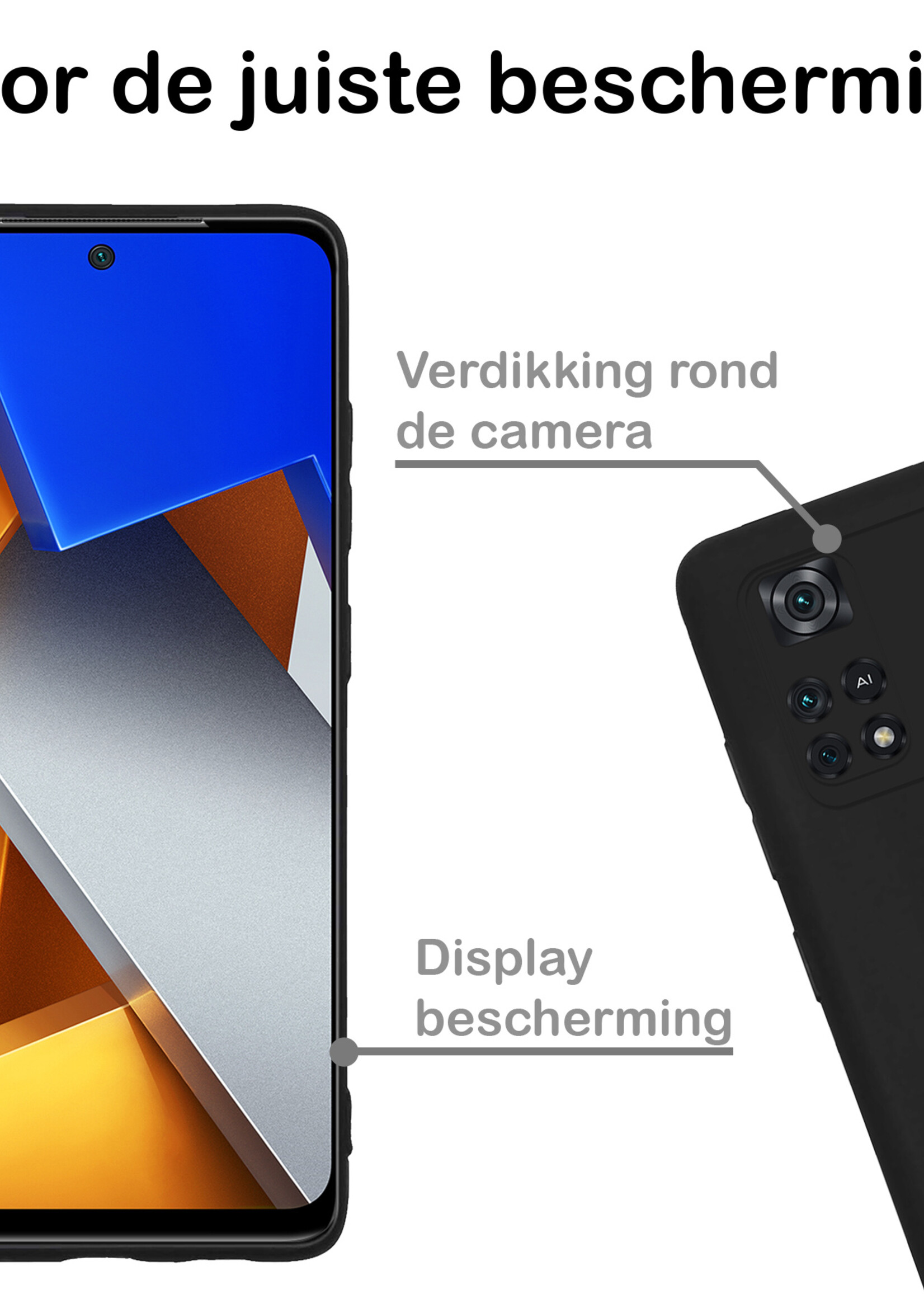 BTH Xiaomi Poco X4 Pro 5G Hoesje Siliconen Case Cover Met Screenprotector - Xiaomi Poco X4 Pro 5G Hoesje Cover Hoes Siliconen - Zwart