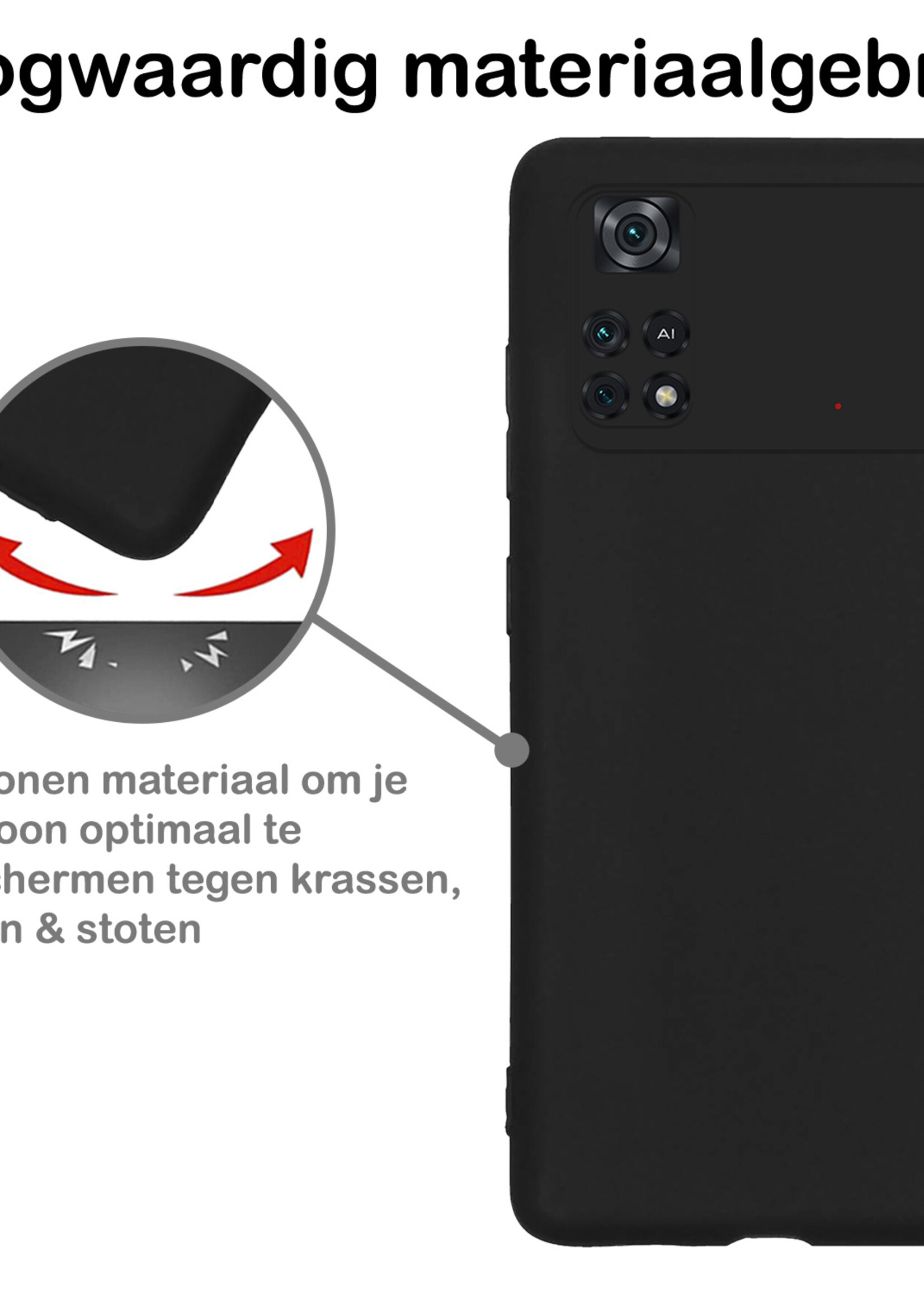 BTH Xiaomi Poco X4 Pro 5G Hoesje Siliconen Case Cover Met Screenprotector - Xiaomi Poco X4 Pro 5G Hoesje Cover Hoes Siliconen - Zwart