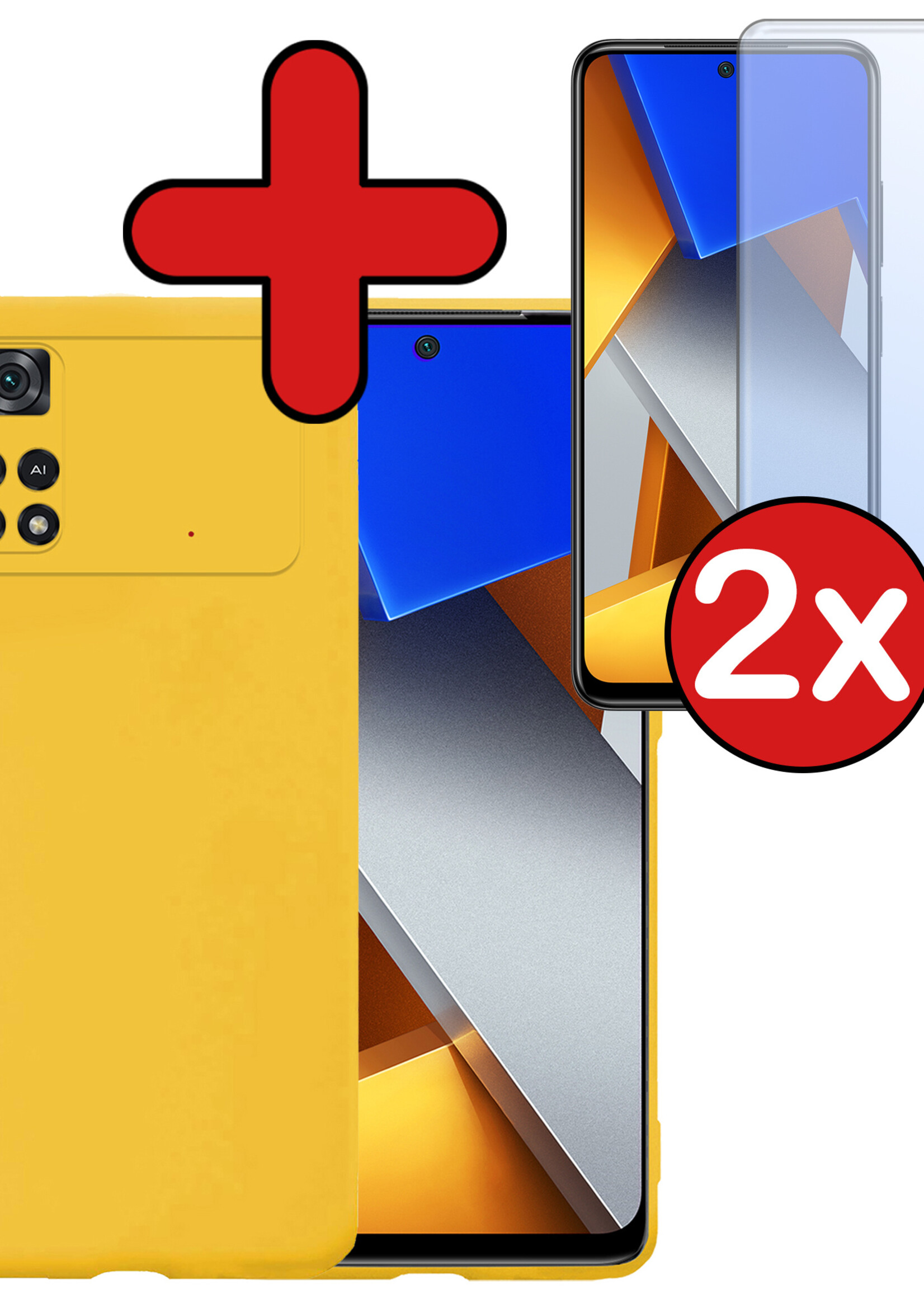 BTH Xiaomi Poco X4 Pro 5G Hoesje Siliconen Case Cover Met 2x Screenprotector - Xiaomi Poco X4 Pro 5G Hoesje Cover Hoes Siliconen - Geel