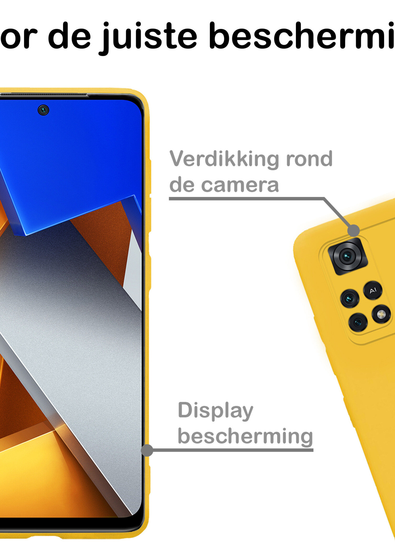 BTH Xiaomi Poco X4 Pro 5G Hoesje Siliconen Case Cover Met 2x Screenprotector - Xiaomi Poco X4 Pro 5G Hoesje Cover Hoes Siliconen - Geel