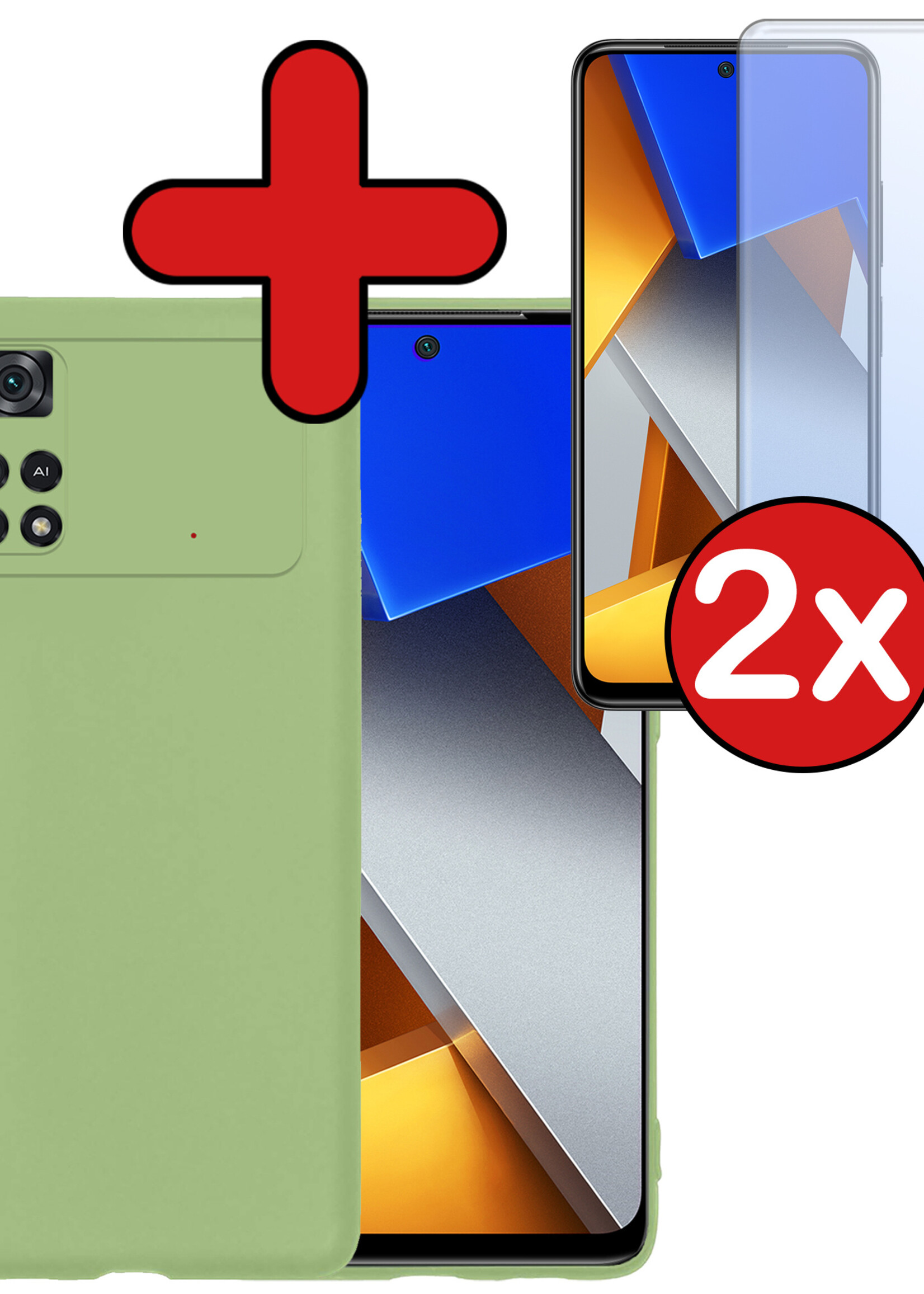 BTH Xiaomi Poco X4 Pro 5G Hoesje Siliconen Case Cover Met 2x Screenprotector - Xiaomi Poco X4 Pro 5G Hoesje Cover Hoes Siliconen - Groen