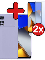 BTH BTH Xiaomi Poco X4 Pro 5G Hoesje Siliconen Met 2x Screenprotector - Lila
