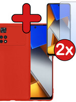 BTH BTH Xiaomi Poco X4 Pro 5G Hoesje Siliconen Met 2x Screenprotector - Rood