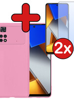 BTH BTH Xiaomi Poco X4 Pro 5G Hoesje Siliconen Met 2x Screenprotector - Lichtroze