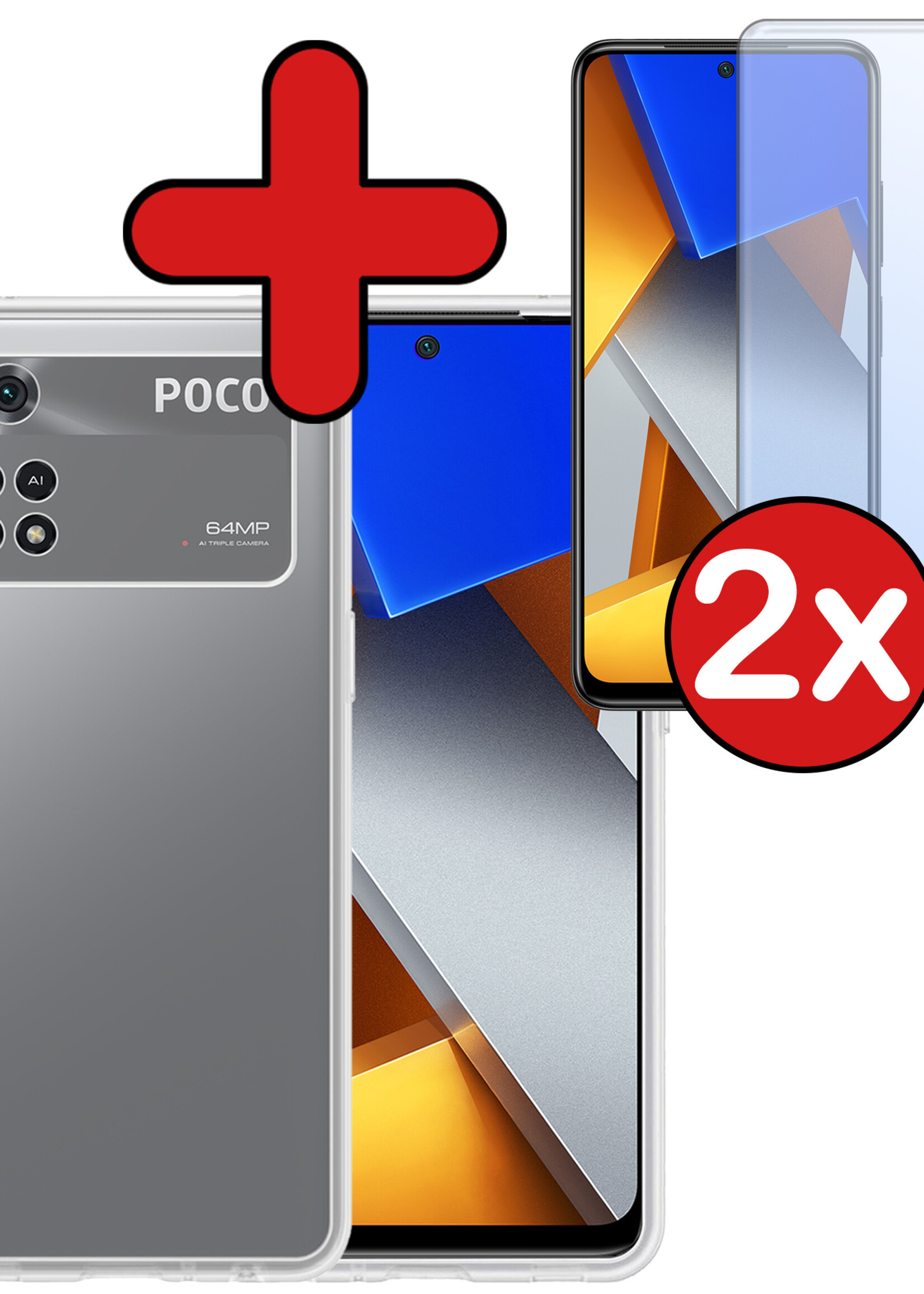 BTH Xiaomi Poco X4 Pro 5G Hoesje Siliconen Case Cover Met 2x Screenprotector - Xiaomi Poco X4 Pro 5G Hoesje Cover Hoes Siliconen - Transparant