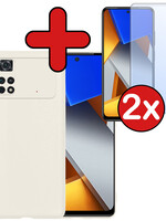 BTH BTH Xiaomi Poco X4 Pro 5G Hoesje Siliconen Met 2x Screenprotector - Wit