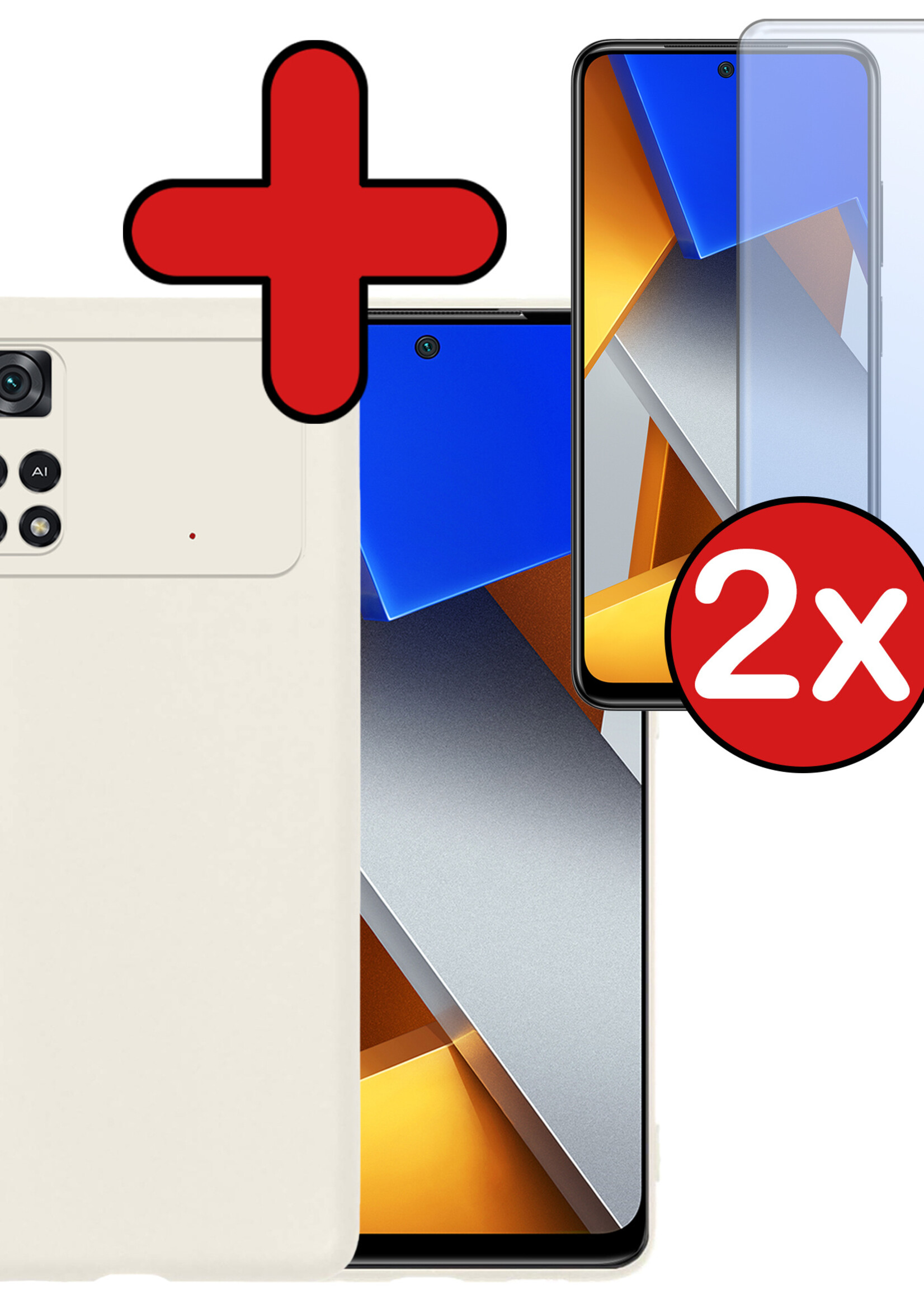 BTH Xiaomi Poco X4 Pro 5G Hoesje Siliconen Case Cover Met 2x Screenprotector - Xiaomi Poco X4 Pro 5G Hoesje Cover Hoes Siliconen - Wit