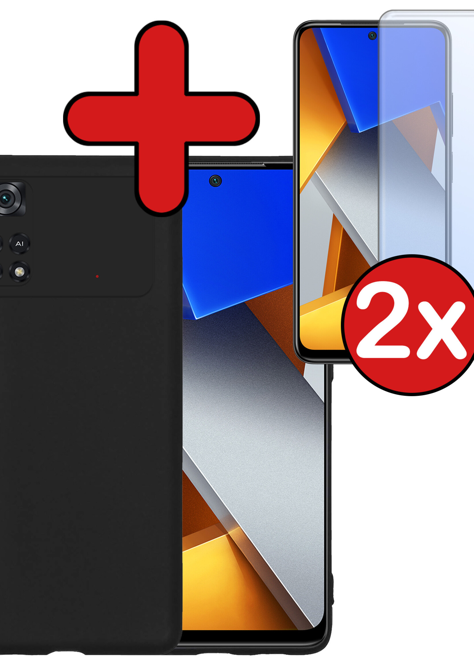 BTH Xiaomi Poco X4 Pro 5G Hoesje Siliconen Case Cover Met 2x Screenprotector - Xiaomi Poco X4 Pro 5G Hoesje Cover Hoes Siliconen - Zwart