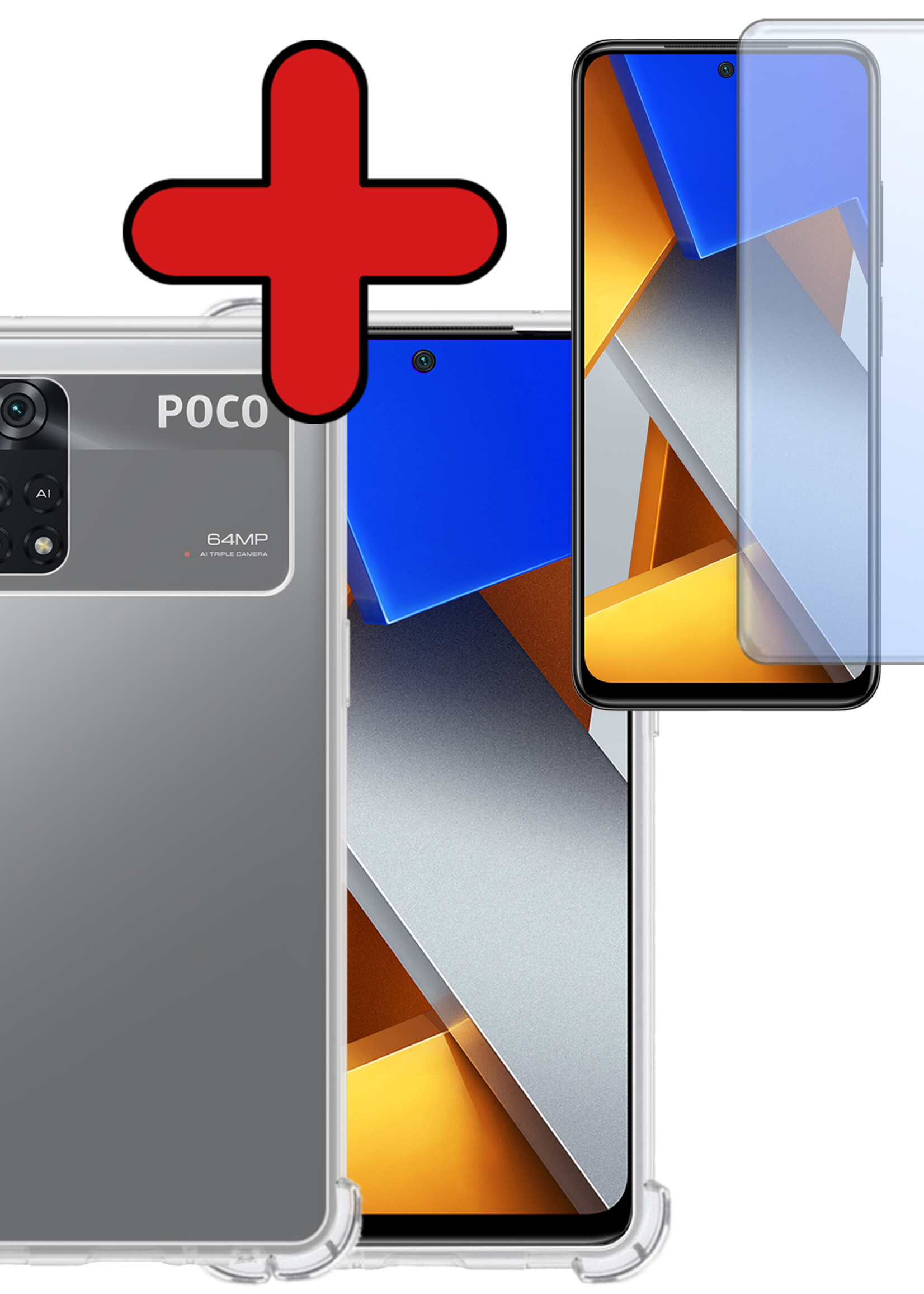 BTH Hoesje Geschikt voor Poco M4 Pro 4G Hoesje Siliconen Shock Proof Case Hoes Met Screenprotector - Hoes Geschikt voor Xiaomi Poco M4 Pro 4G Hoes Cover Case Shockproof - Transparant