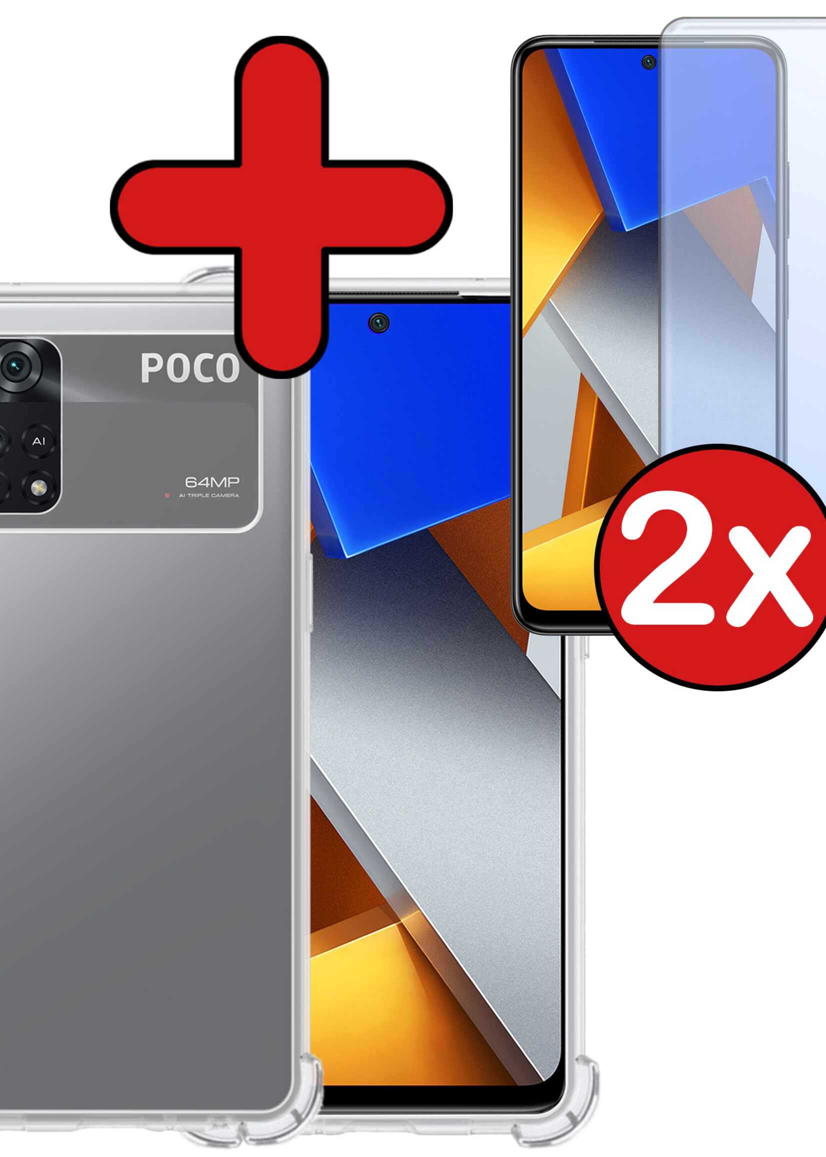 BTH Hoesje Geschikt voor Poco M4 Pro 4G Hoesje Siliconen Shock Proof Case Hoes Met 2x Screenprotector - Hoes Geschikt voor Xiaomi Poco M4 Pro 4G Hoes Cover Case Shockproof - Transparant