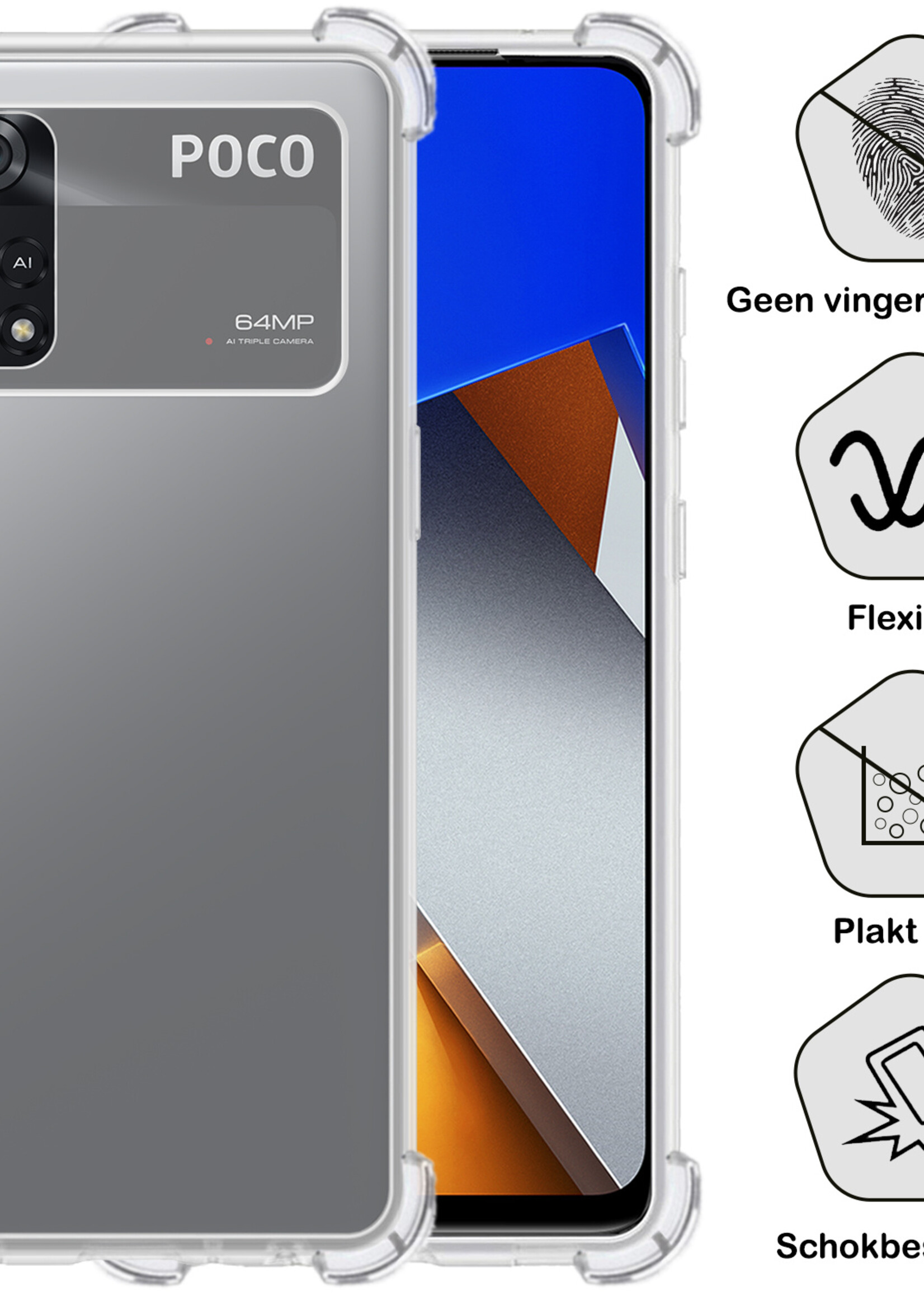 BTH Hoesje Geschikt voor Poco M4 Pro 4G Hoesje Siliconen Shock Proof Case Hoes Met 2x Screenprotector - Hoes Geschikt voor Xiaomi Poco M4 Pro 4G Hoes Cover Case Shockproof - Transparant
