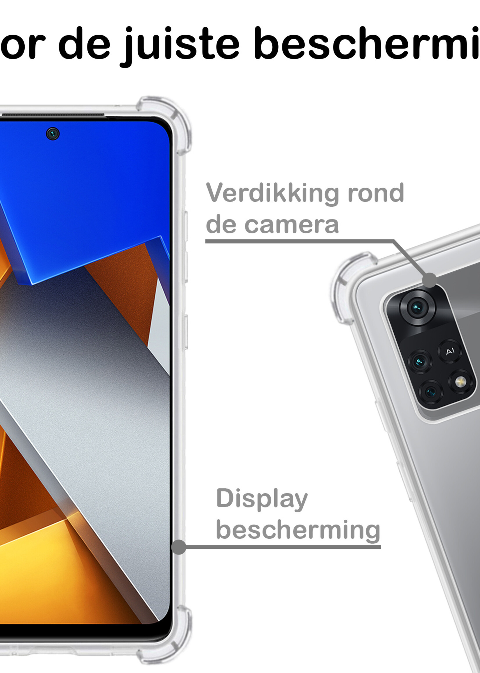 BTH Hoesje Geschikt voor Poco M4 Pro 4G Hoesje Siliconen Shock Proof Case Hoes Met 2x Screenprotector - Hoes Geschikt voor Xiaomi Poco M4 Pro 4G Hoes Cover Case Shockproof - Transparant