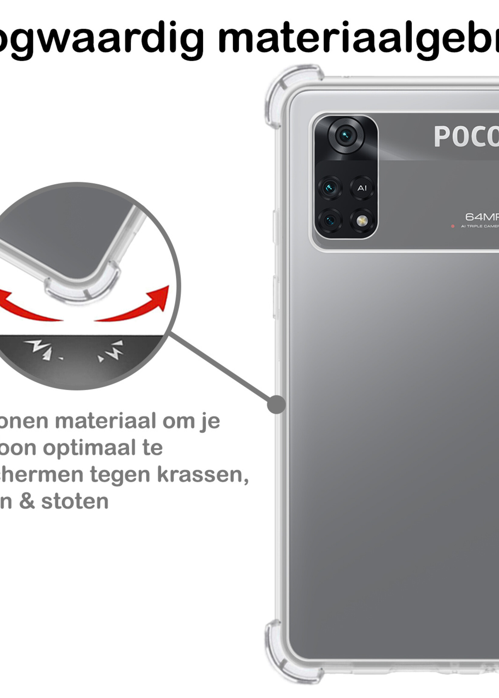 BTH Hoesje Geschikt voor Poco M4 Pro 4G Hoesje Siliconen Shock Proof Case Hoes Met 2x Screenprotector - Hoes Geschikt voor Xiaomi Poco M4 Pro 4G Hoes Cover Case Shockproof - Transparant