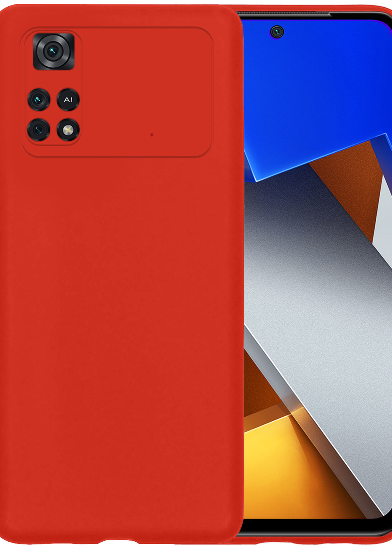 BTH Hoesje Geschikt voor Poco M4 Pro 4G Hoesje Siliconen Case Hoes - Hoes Geschikt voor Xiaomi Poco M4 Pro 4G Hoes Cover Case - Rood