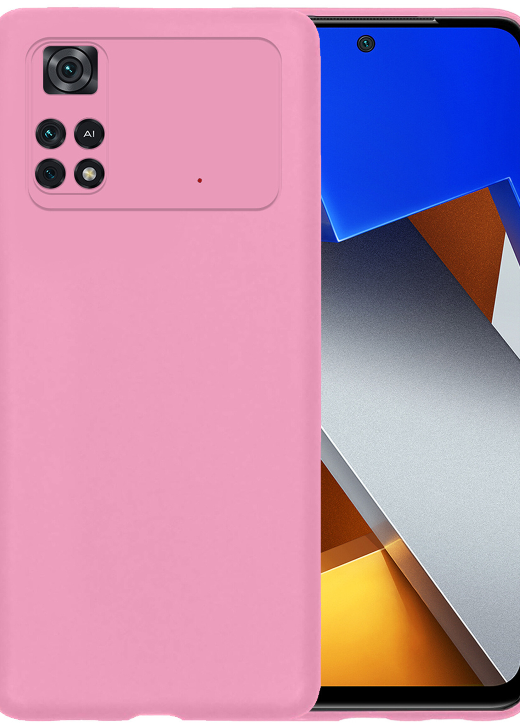 BTH Hoesje Geschikt voor Poco M4 Pro 4G Hoesje Siliconen Case Hoes - Hoes Geschikt voor Xiaomi Poco M4 Pro 4G Hoes Cover Case - Lichtroze