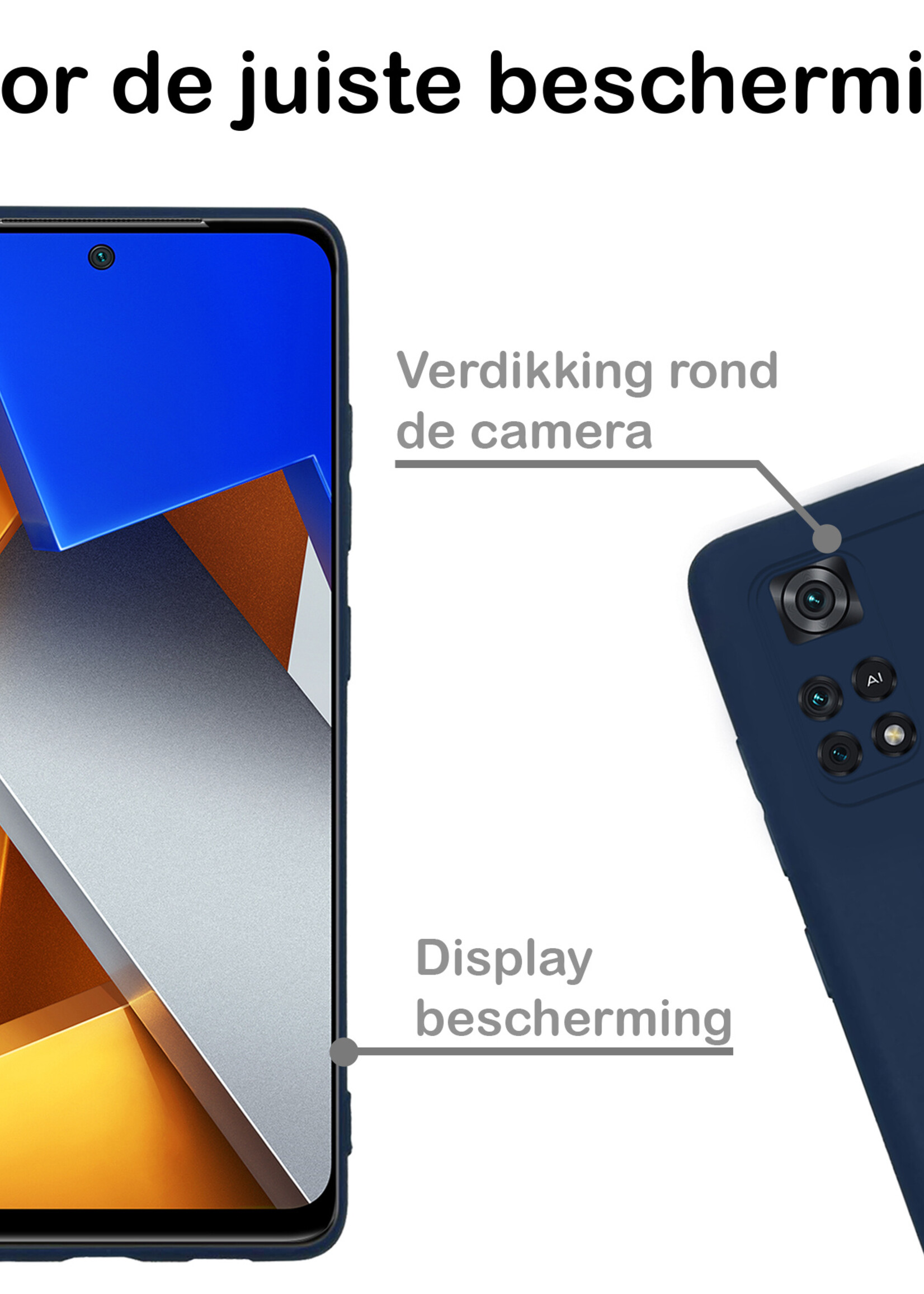 BTH Hoesje Geschikt voor Poco M4 Pro 4G Hoesje Siliconen Case Hoes - Hoes Geschikt voor Xiaomi Poco M4 Pro 4G Hoes Cover Case - Donkerblauw - 2 PACK