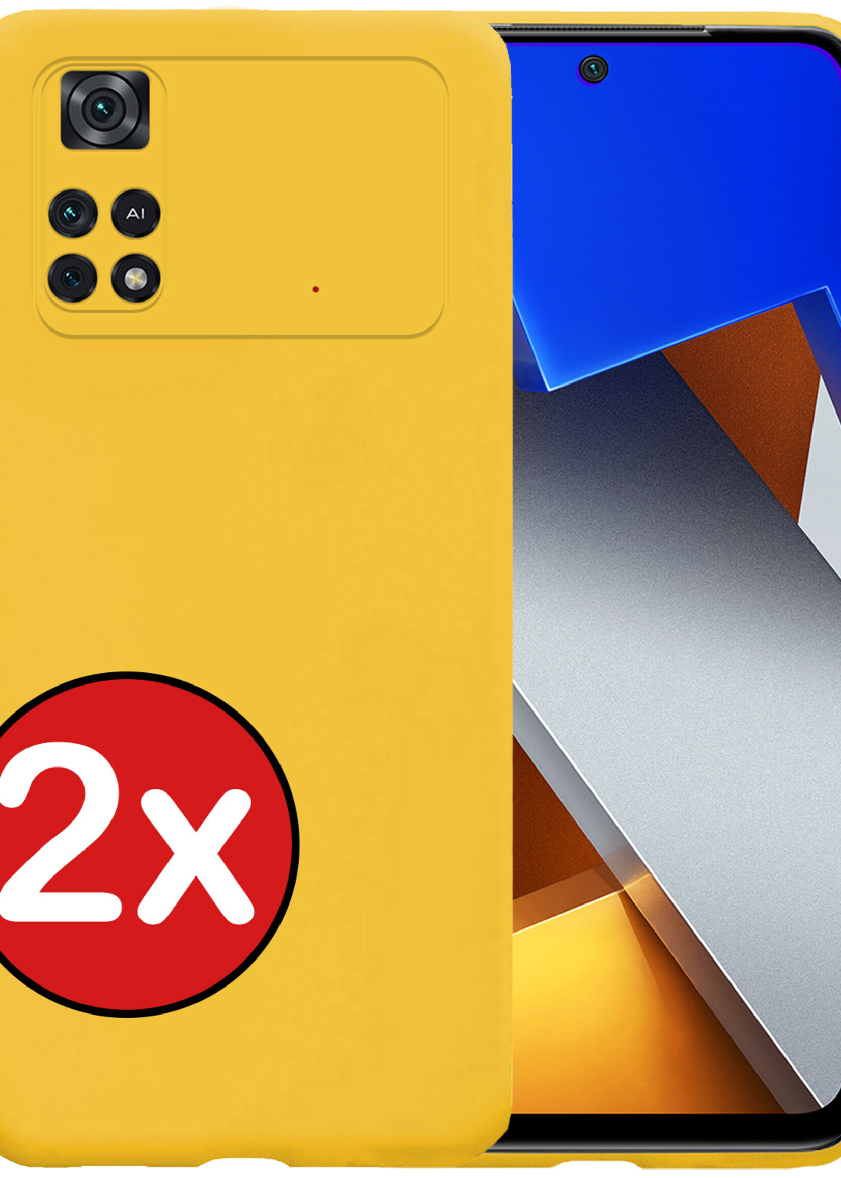 BTH Hoesje Geschikt voor Poco M4 Pro 4G Hoesje Siliconen Case Hoes - Hoes Geschikt voor Xiaomi Poco M4 Pro 4G Hoes Cover Case - Geel - 2 PACK