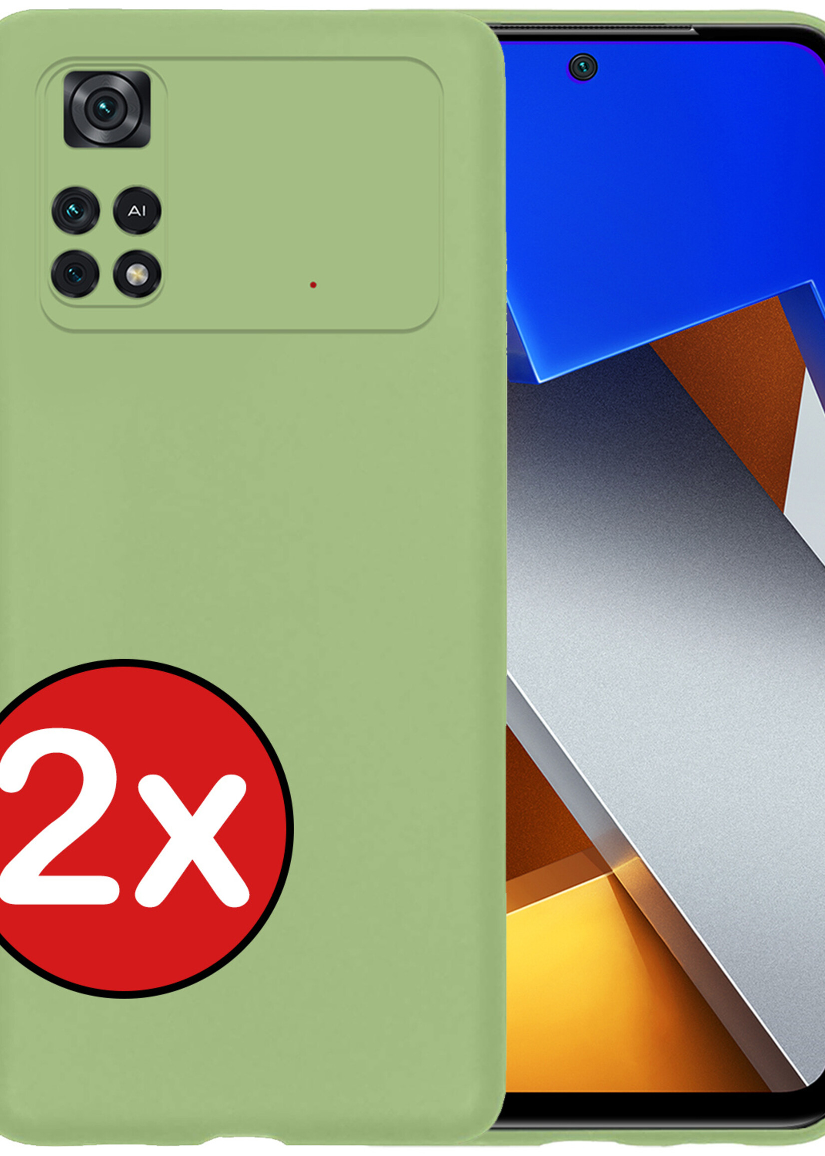 BTH Hoesje Geschikt voor Poco M4 Pro 4G Hoesje Siliconen Case Hoes - Hoes Geschikt voor Xiaomi Poco M4 Pro 4G Hoes Cover Case - Groen - 2 PACK