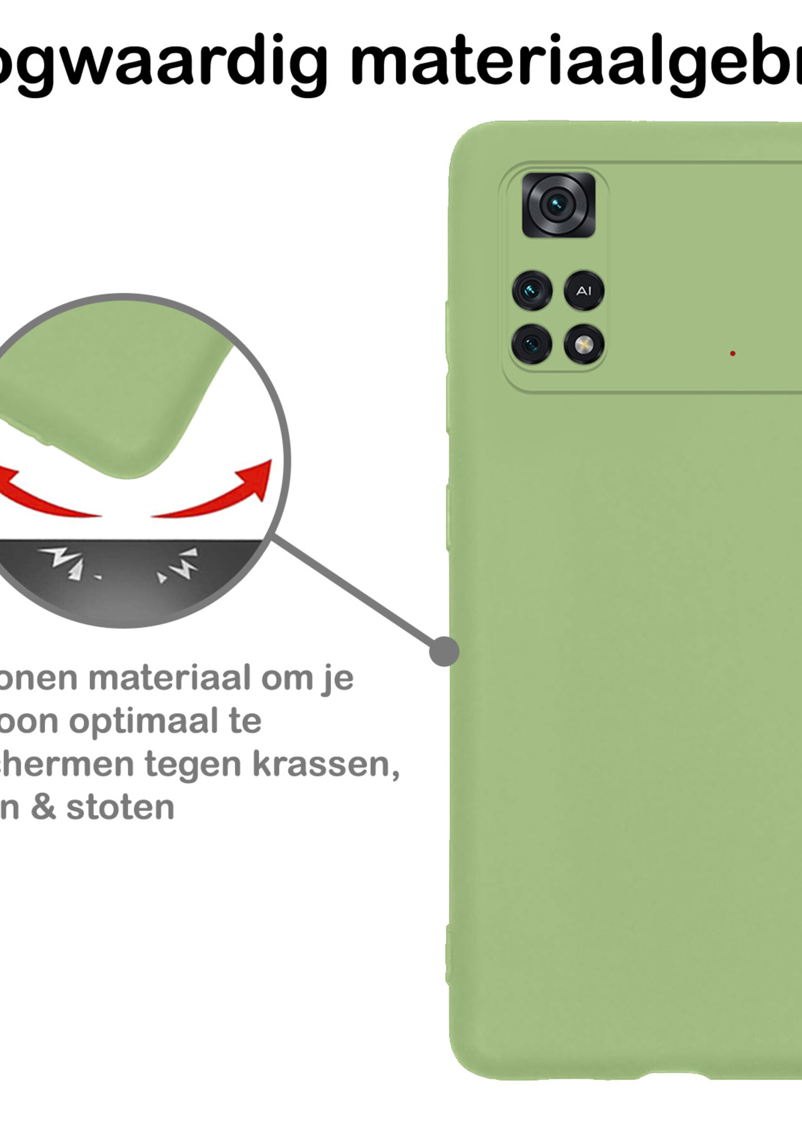 BTH Hoesje Geschikt voor Poco M4 Pro 4G Hoesje Siliconen Case Hoes - Hoes Geschikt voor Xiaomi Poco M4 Pro 4G Hoes Cover Case - Groen - 2 PACK