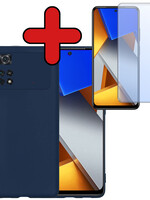 BTH BTH Xiaomi Poco M4 Pro 4G Hoesje Siliconen Met Screenprotector - Donkerblauw