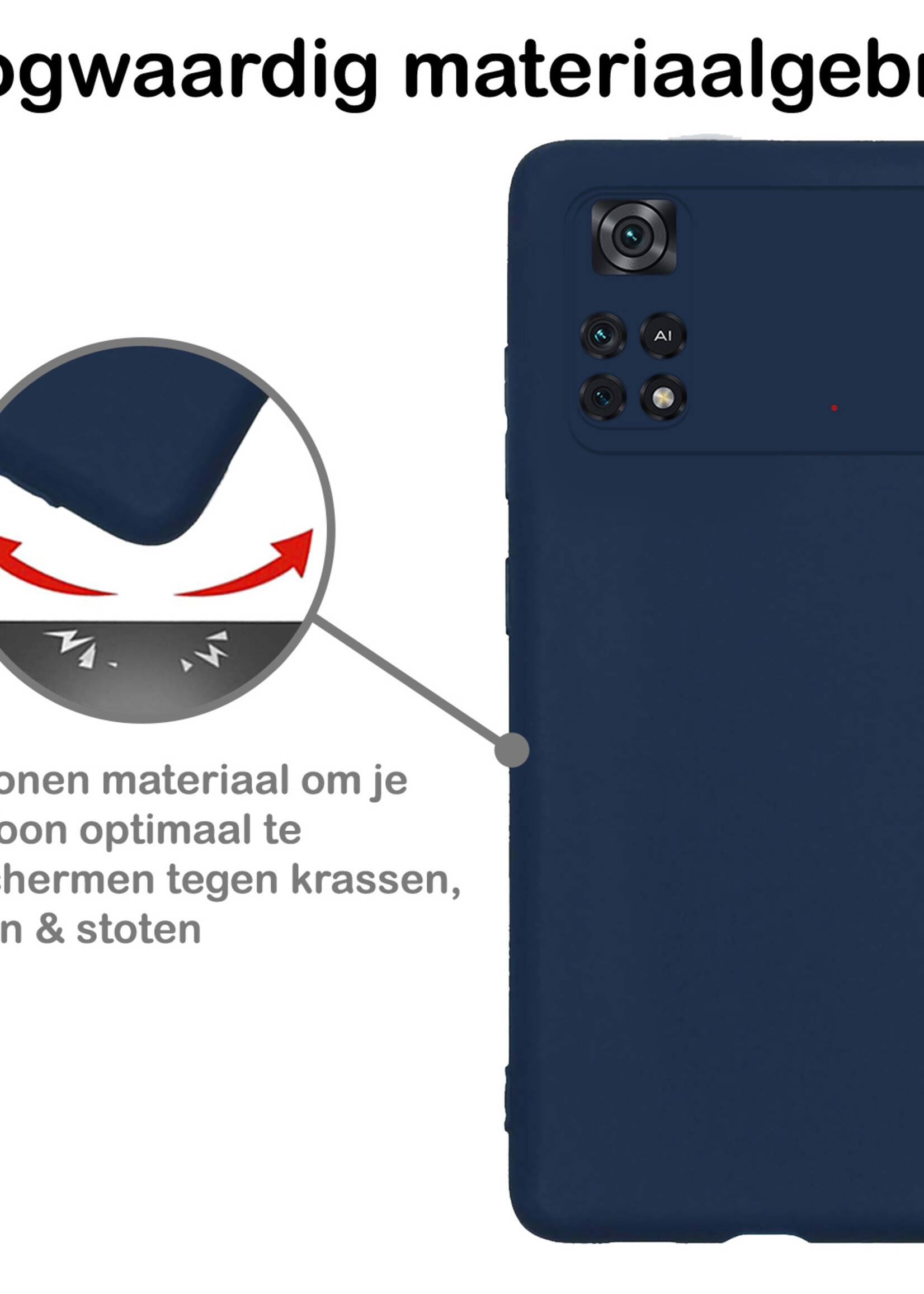 BTH Hoesje Geschikt voor Poco M4 Pro 4G Hoesje Siliconen Case Hoes Met Screenprotector - Hoes Geschikt voor Xiaomi Poco M4 Pro 4G Hoes Cover Case - Donkerblauw