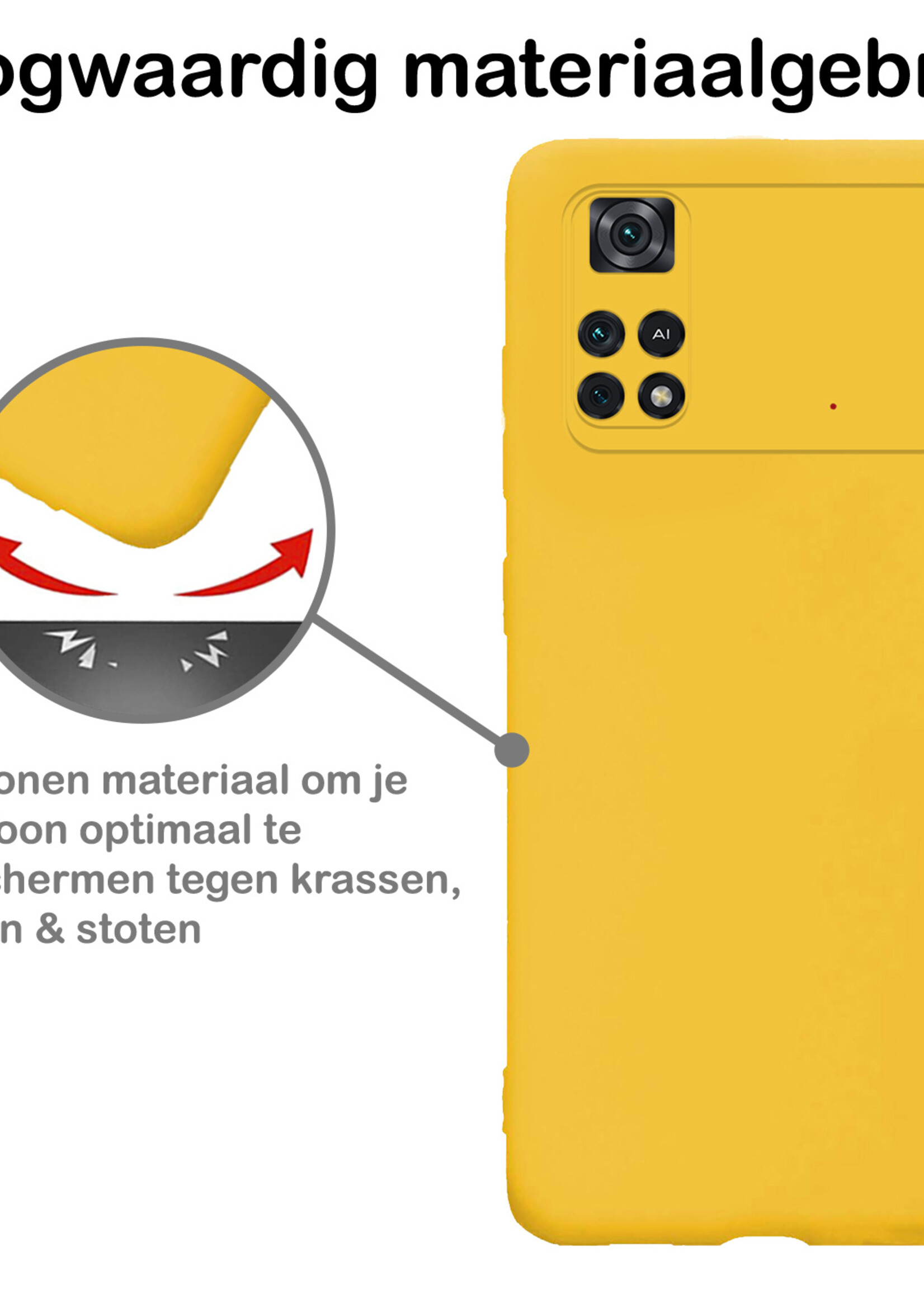 BTH Hoesje Geschikt voor Poco M4 Pro 4G Hoesje Siliconen Case Hoes Met Screenprotector - Hoes Geschikt voor Xiaomi Poco M4 Pro 4G Hoes Cover Case - Geel