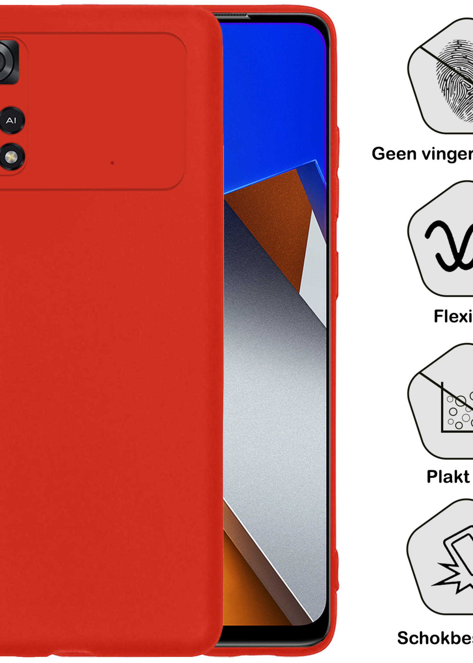 BTH Hoesje Geschikt voor Poco M4 Pro 4G Hoesje Siliconen Case Hoes Met Screenprotector - Hoes Geschikt voor Xiaomi Poco M4 Pro 4G Hoes Cover Case - Rood