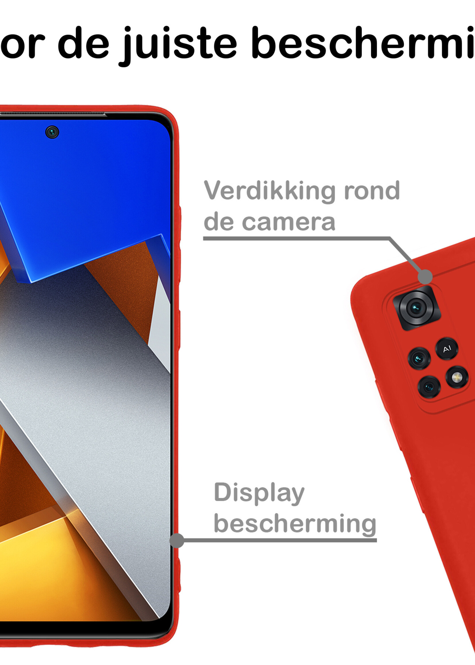 BTH Hoesje Geschikt voor Poco M4 Pro 4G Hoesje Siliconen Case Hoes Met Screenprotector - Hoes Geschikt voor Xiaomi Poco M4 Pro 4G Hoes Cover Case - Rood