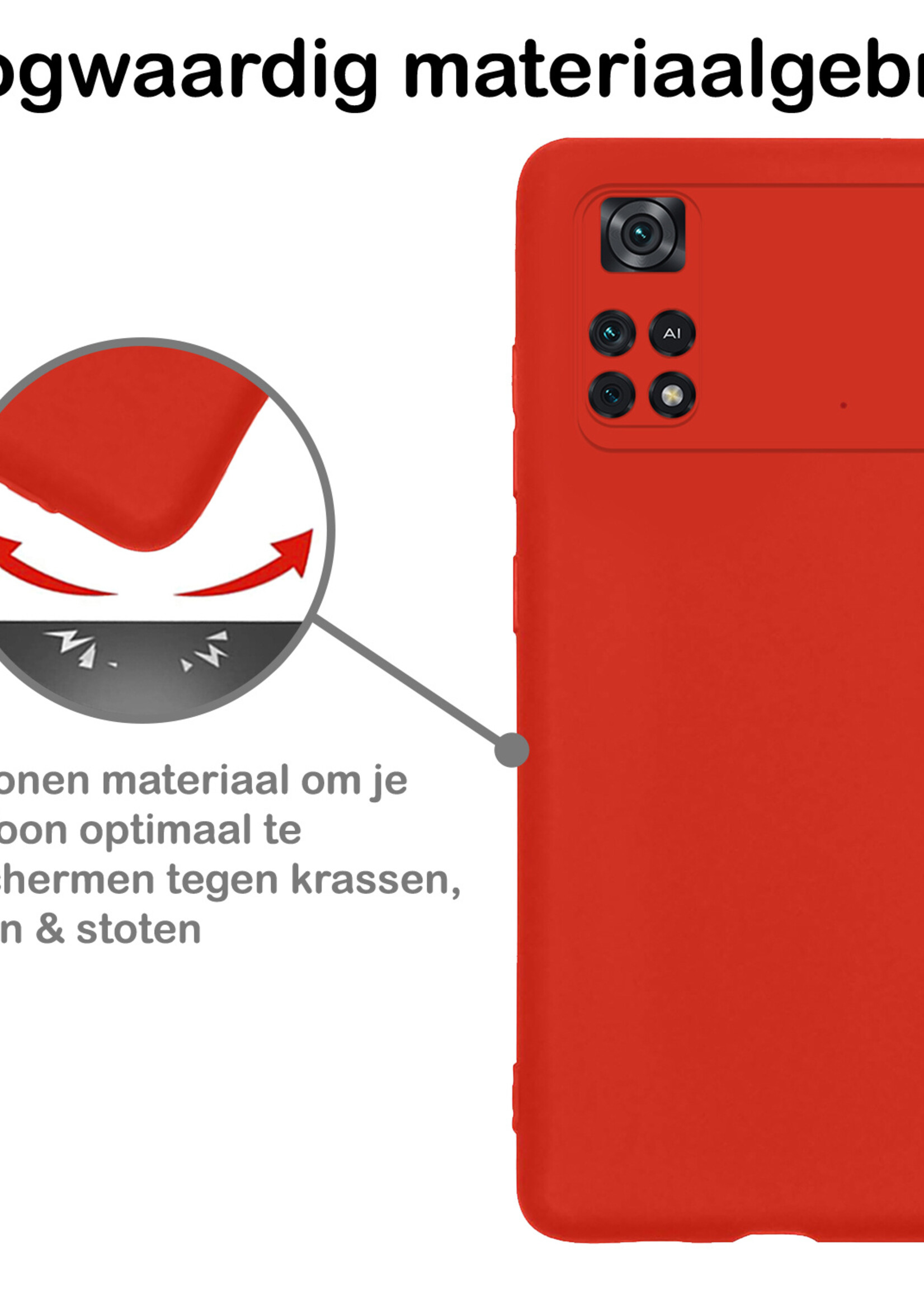 BTH Hoesje Geschikt voor Poco M4 Pro 4G Hoesje Siliconen Case Hoes Met Screenprotector - Hoes Geschikt voor Xiaomi Poco M4 Pro 4G Hoes Cover Case - Rood
