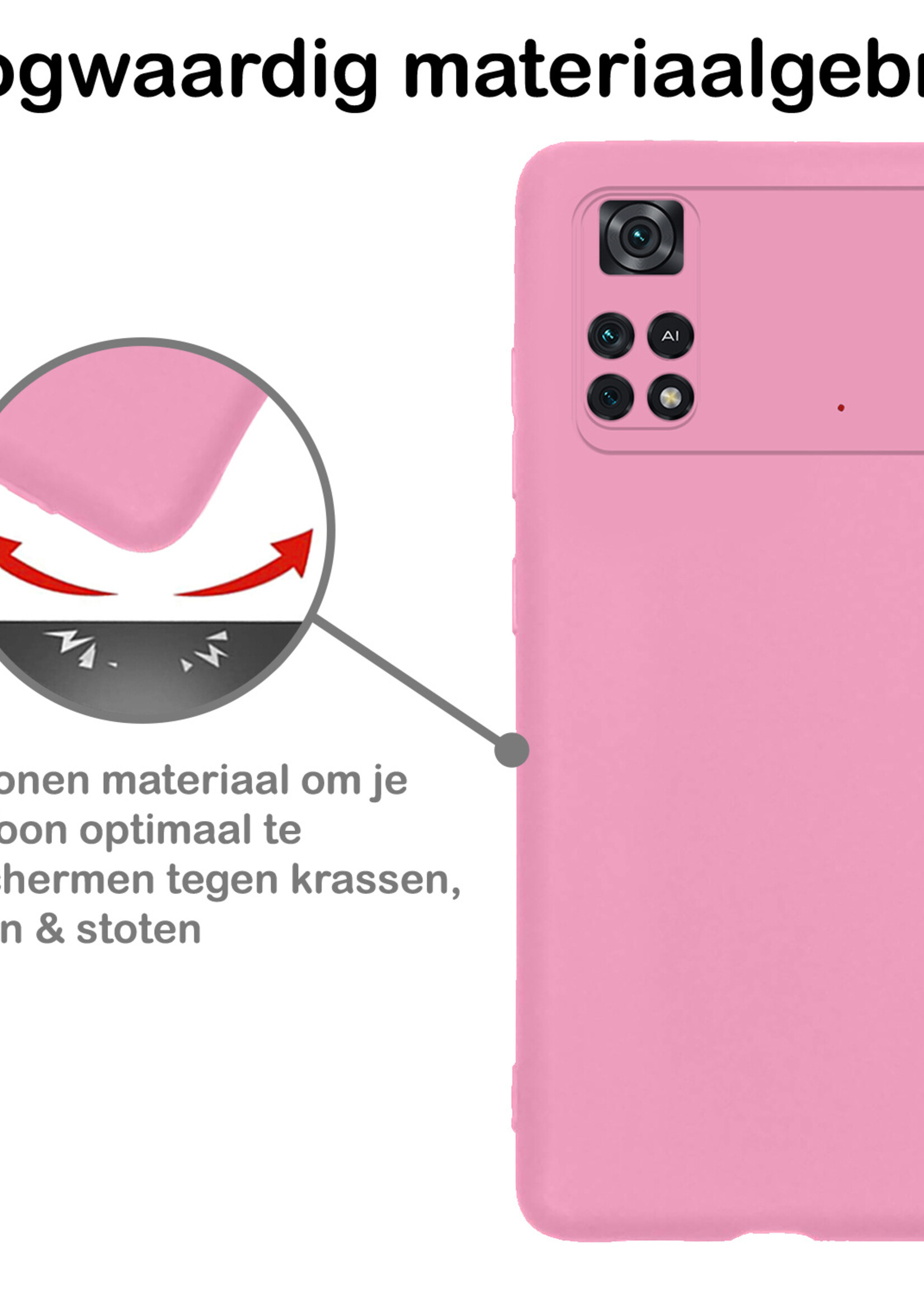 BTH Hoesje Geschikt voor Poco M4 Pro 4G Hoesje Siliconen Case Hoes Met Screenprotector - Hoes Geschikt voor Xiaomi Poco M4 Pro 4G Hoes Cover Case - Lichtroze