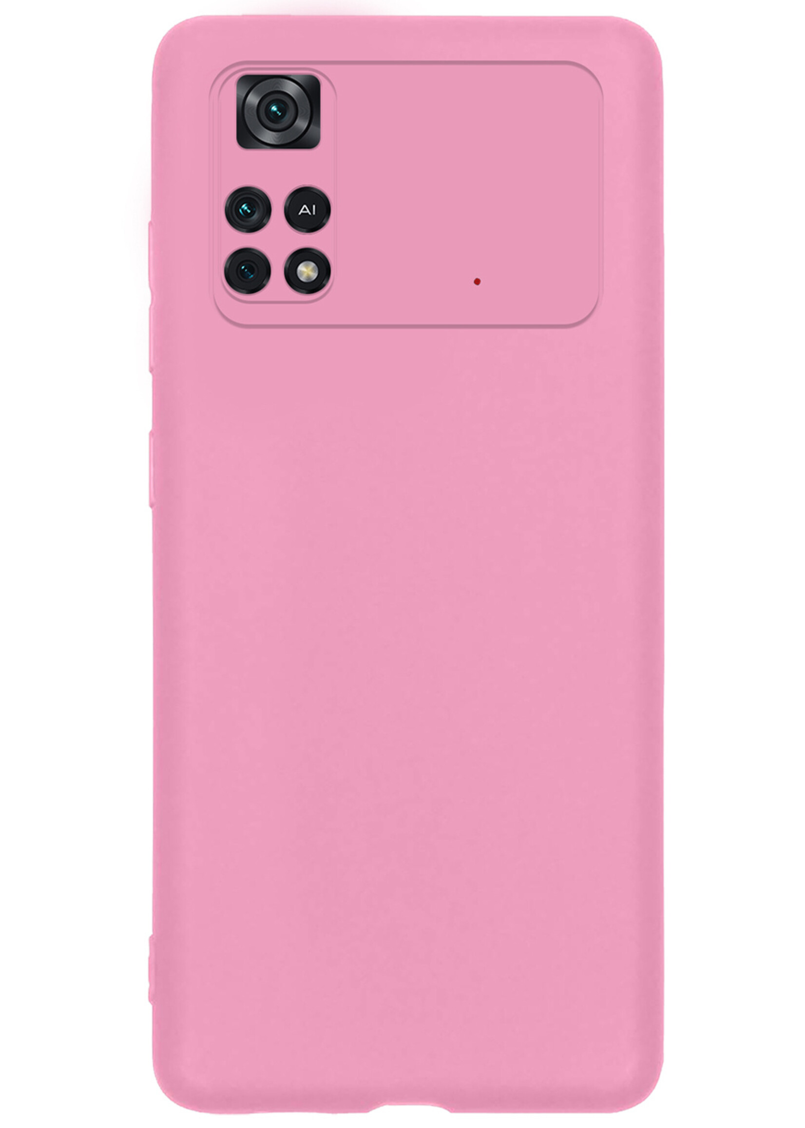 BTH Hoesje Geschikt voor Poco M4 Pro 4G Hoesje Siliconen Case Hoes Met Screenprotector - Hoes Geschikt voor Xiaomi Poco M4 Pro 4G Hoes Cover Case - Lichtroze