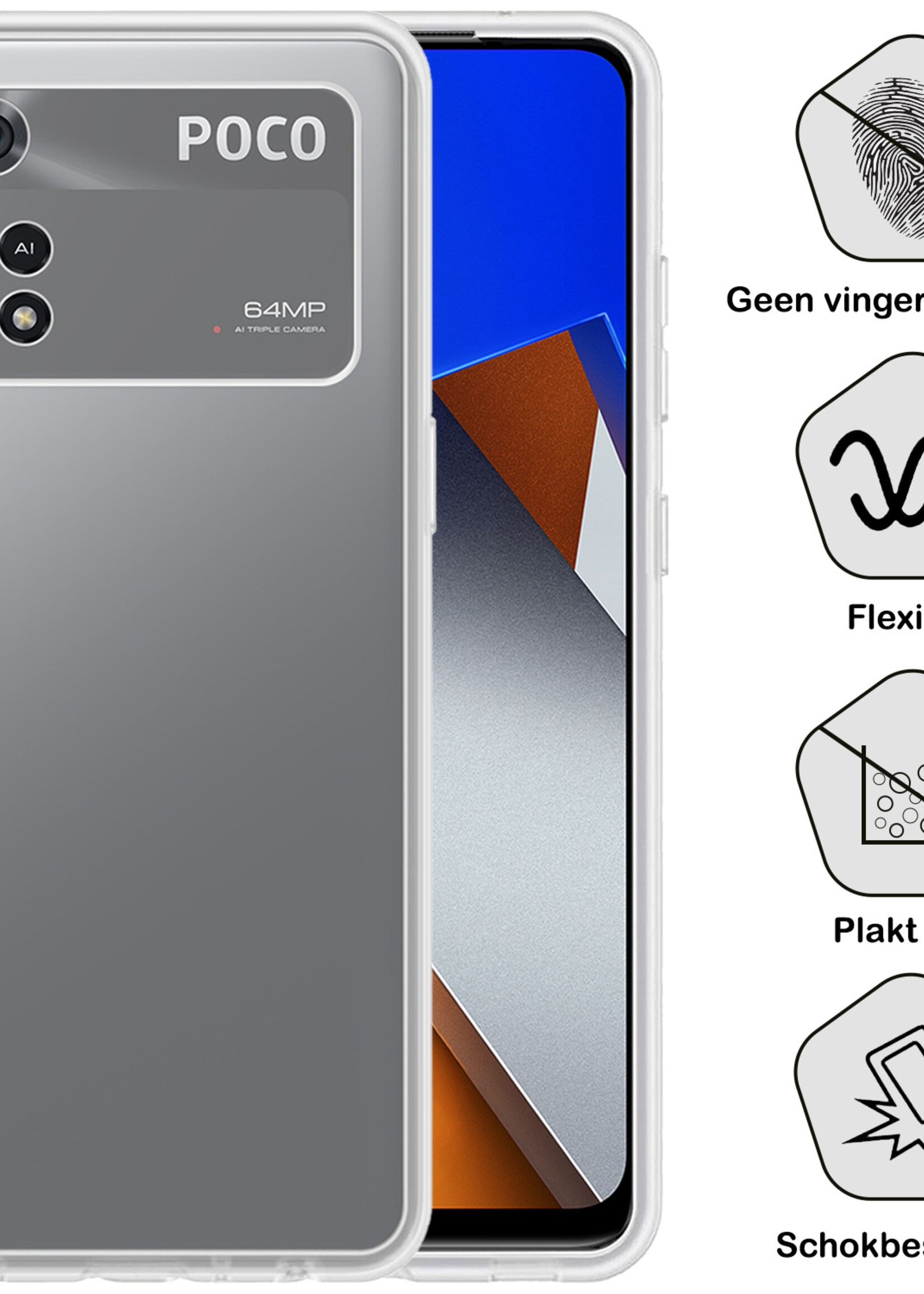 BTH Hoesje Geschikt voor Poco M4 Pro 4G Hoesje Siliconen Case Hoes Met Screenprotector - Hoes Geschikt voor Xiaomi Poco M4 Pro 4G Hoes Cover Case - Transparant