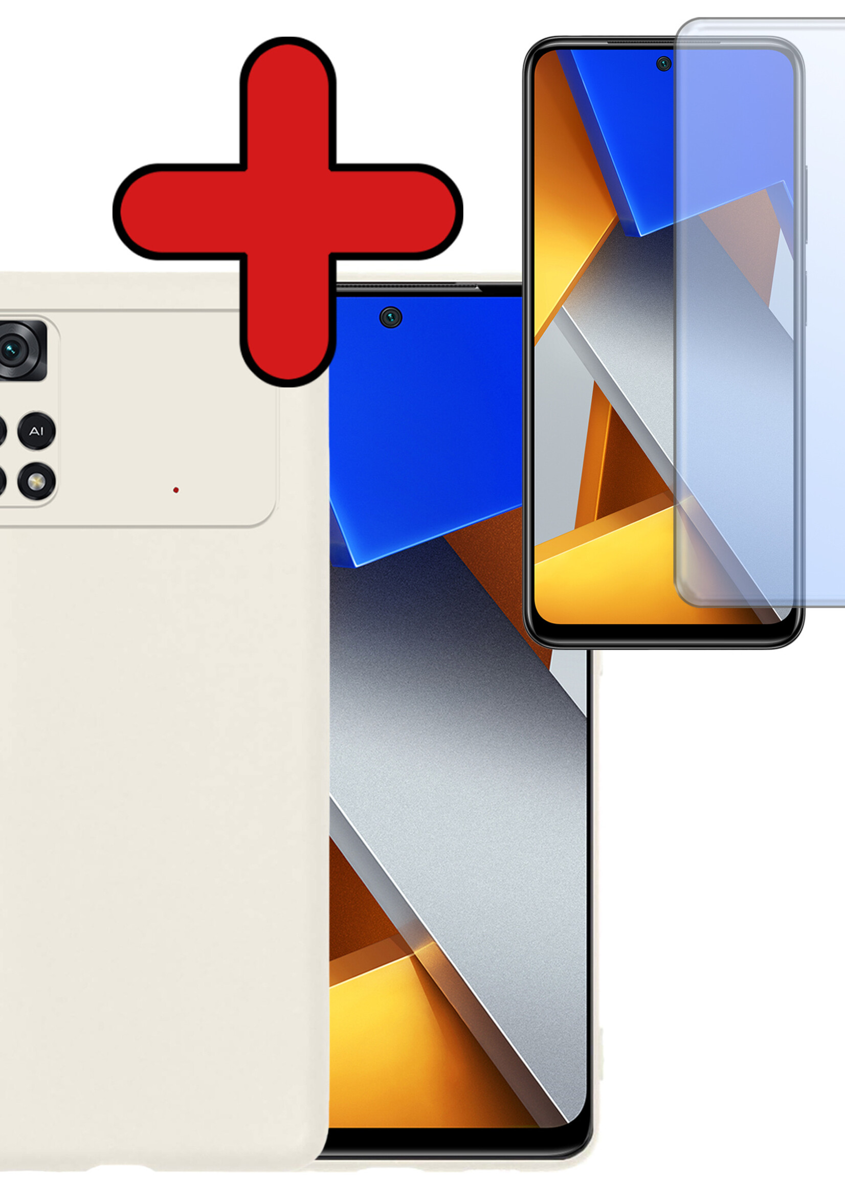 BTH Hoesje Geschikt voor Poco M4 Pro 4G Hoesje Siliconen Case Hoes Met Screenprotector - Hoes Geschikt voor Xiaomi Poco M4 Pro 4G Hoes Cover Case - Wit