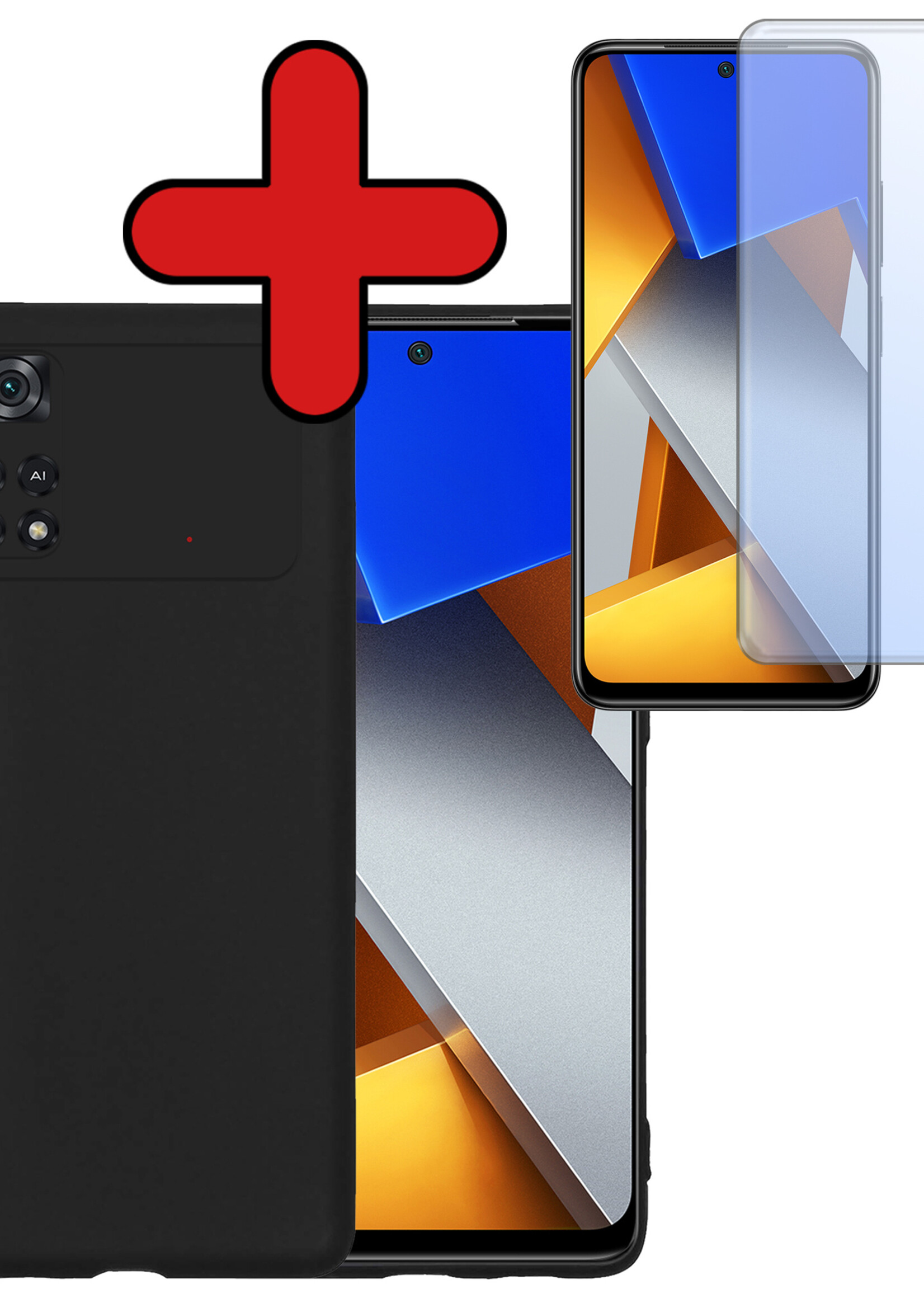 BTH Hoesje Geschikt voor Poco M4 Pro 4G Hoesje Siliconen Case Hoes Met Screenprotector - Hoes Geschikt voor Xiaomi Poco M4 Pro 4G Hoes Cover Case - Zwart