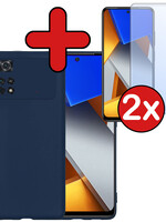 BTH BTH Xiaomi Poco M4 Pro 4G Hoesje Siliconen Met 2x Screenprotector - Donkerblauw