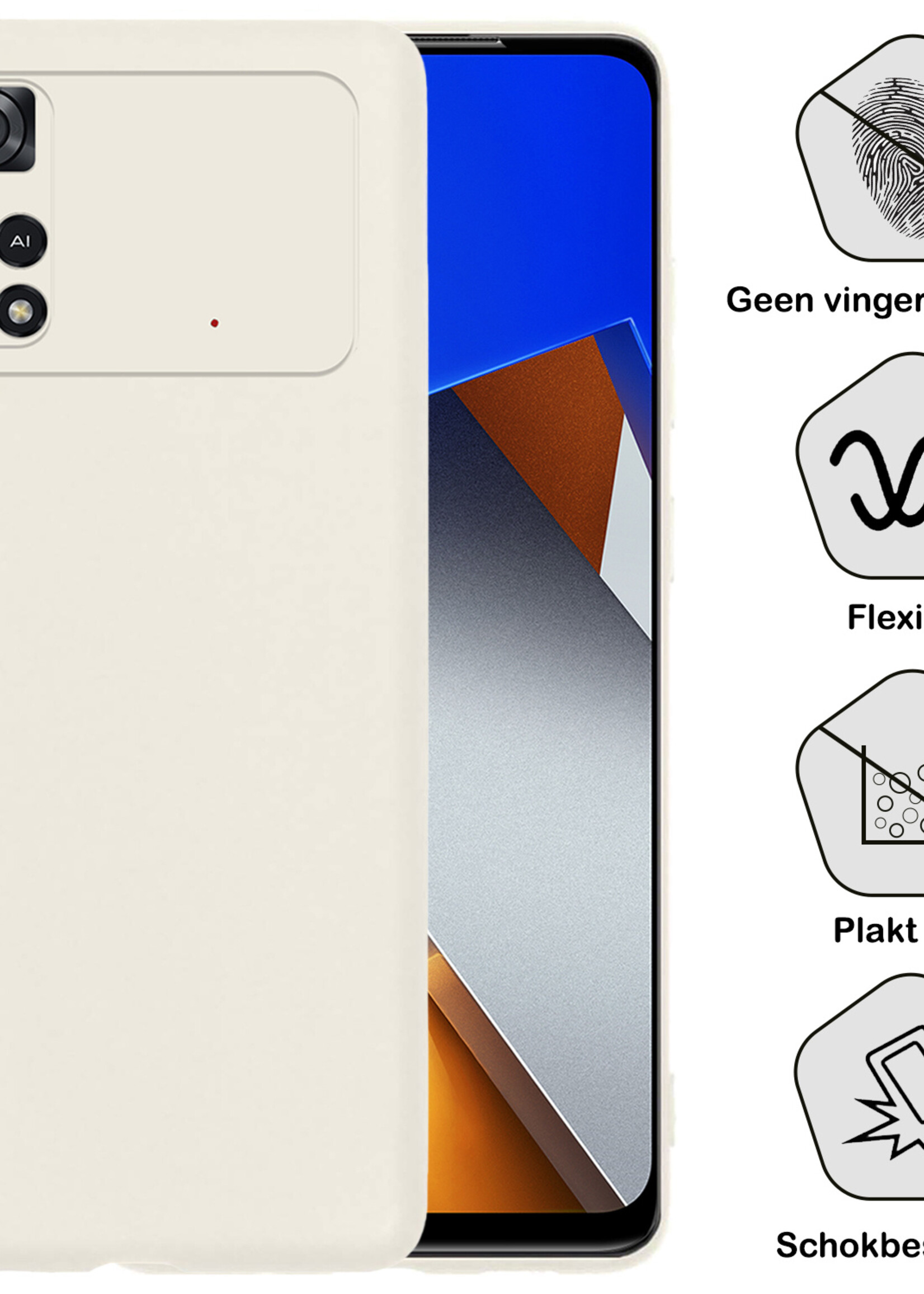 BTH Hoesje Geschikt voor Poco M4 Pro 4G Hoesje Siliconen Case Hoes Met 2x Screenprotector - Hoes Geschikt voor Xiaomi Poco M4 Pro 4G Hoes Cover Case - Wit