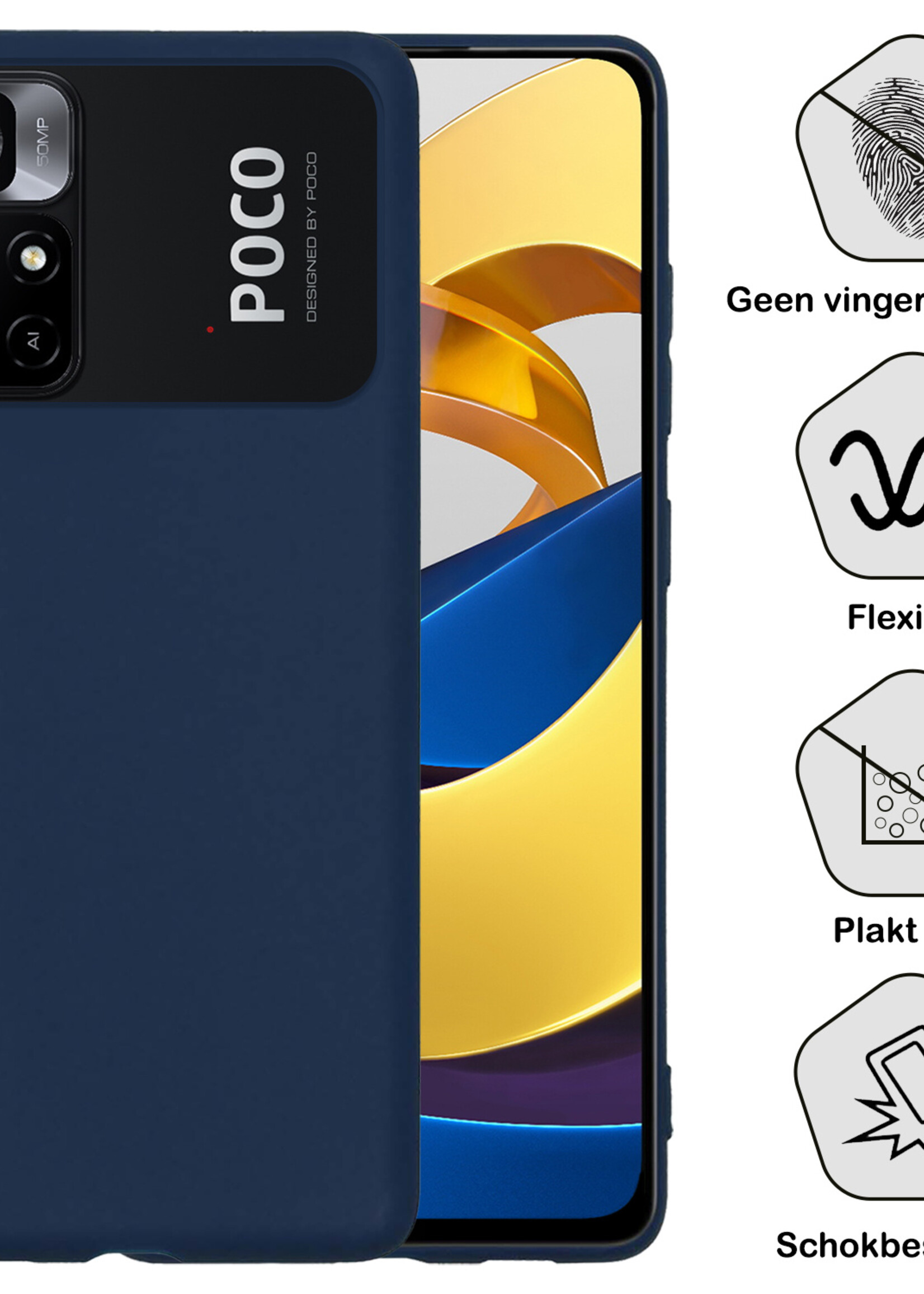 BTH Hoesje Geschikt voor Xiaomi Poco M4 Pro 5G Hoesje Siliconen Case Hoes - Hoes Geschikt voor Xiaomi Poco M4 Pro 5G Hoes Cover Case - Donkerblauw