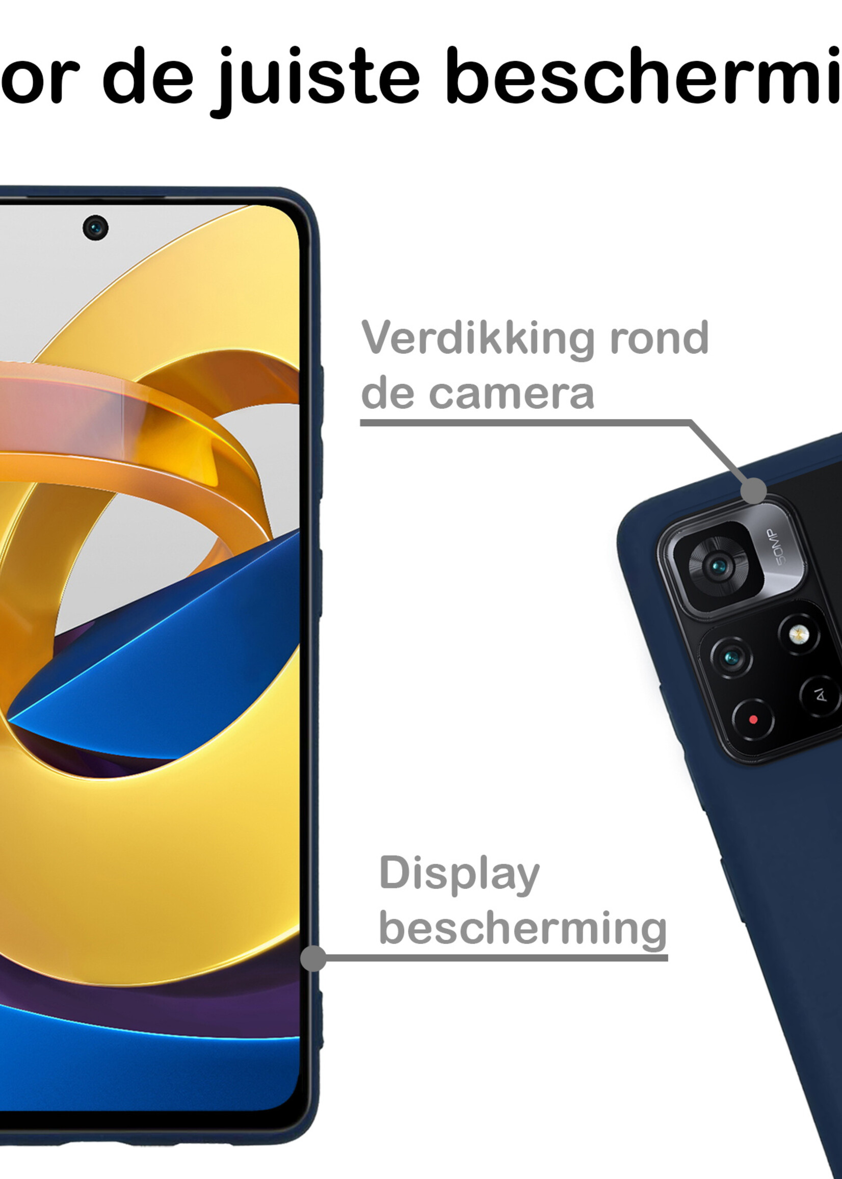 BTH Hoesje Geschikt voor Xiaomi Poco M4 Pro 5G Hoesje Siliconen Case Hoes - Hoes Geschikt voor Xiaomi Poco M4 Pro 5G Hoes Cover Case - Donkerblauw
