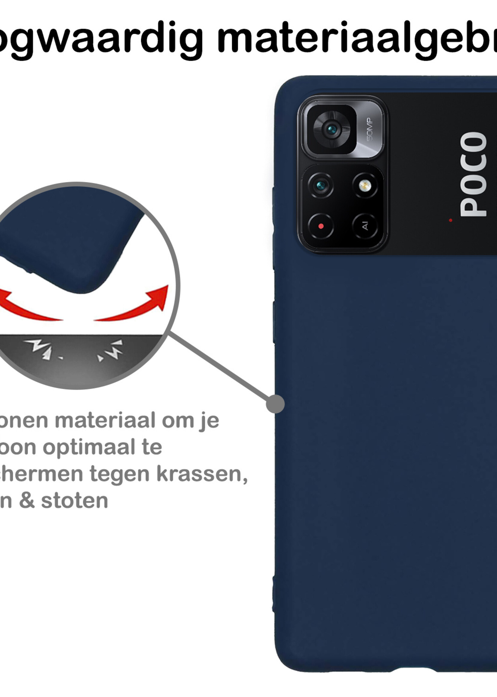 BTH Hoesje Geschikt voor Xiaomi Poco M4 Pro 5G Hoesje Siliconen Case Hoes - Hoes Geschikt voor Xiaomi Poco M4 Pro 5G Hoes Cover Case - Donkerblauw