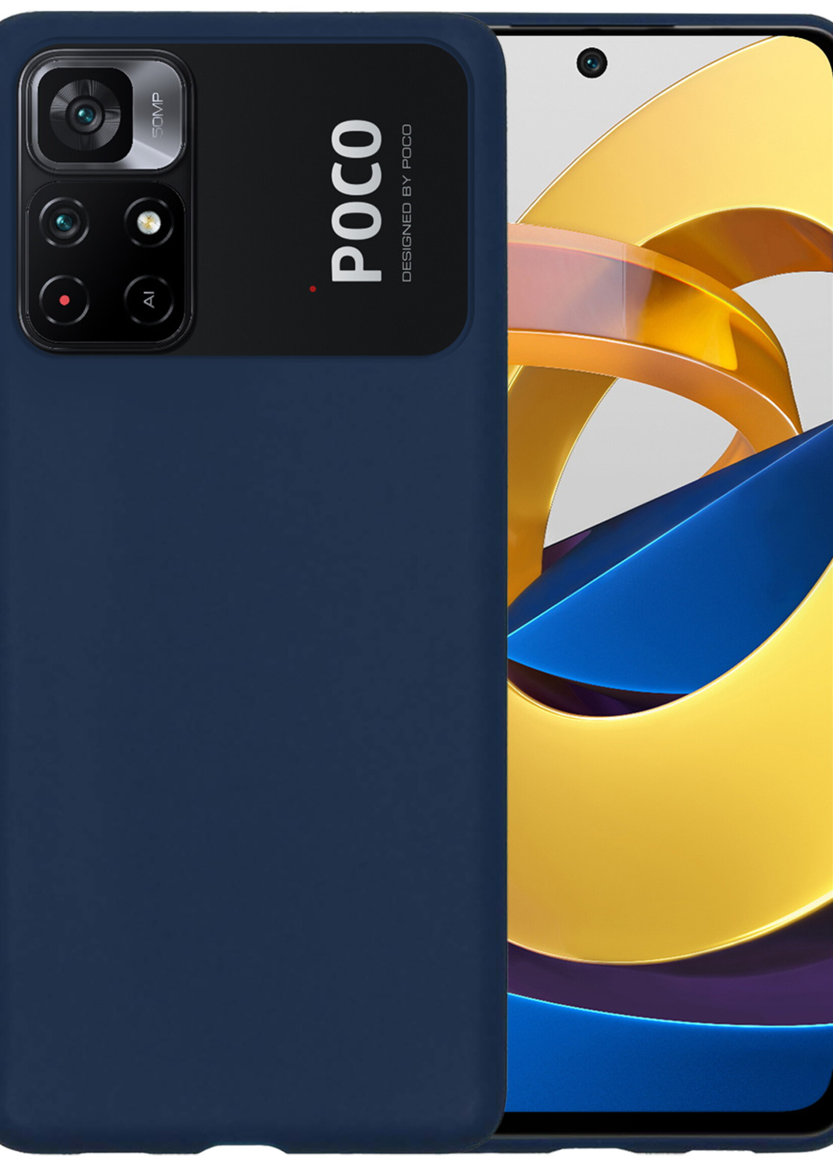 BTH Hoesje Geschikt voor Xiaomi Poco M4 Pro 5G Hoesje Siliconen Case Hoes - Hoes Geschikt voor Xiaomi Poco M4 Pro 5G Hoes Cover Case - Donkerblauw