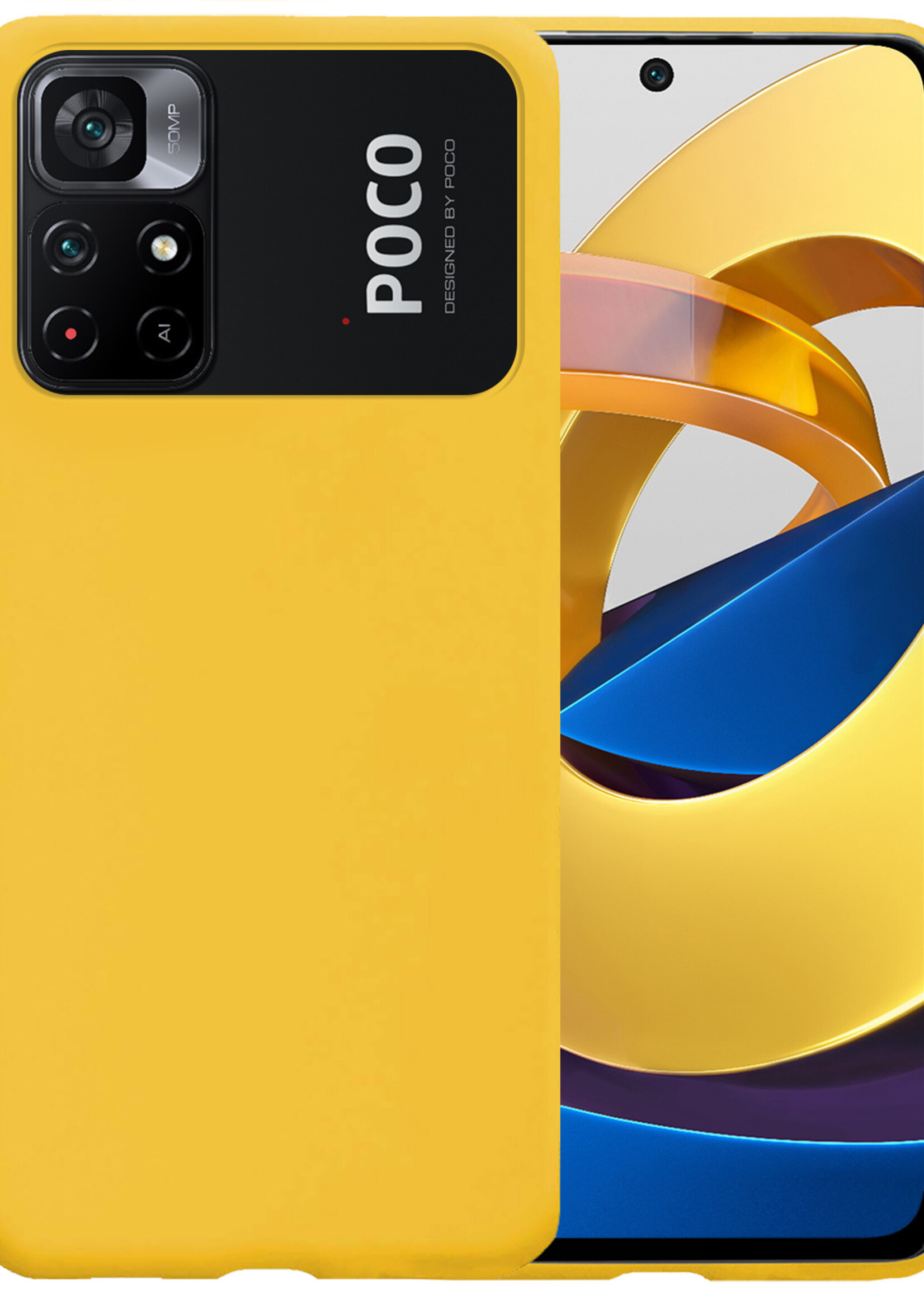 BTH Hoesje Geschikt voor Xiaomi Poco M4 Pro 5G Hoesje Siliconen Case Hoes - Hoes Geschikt voor Xiaomi Poco M4 Pro 5G Hoes Cover Case - Geel