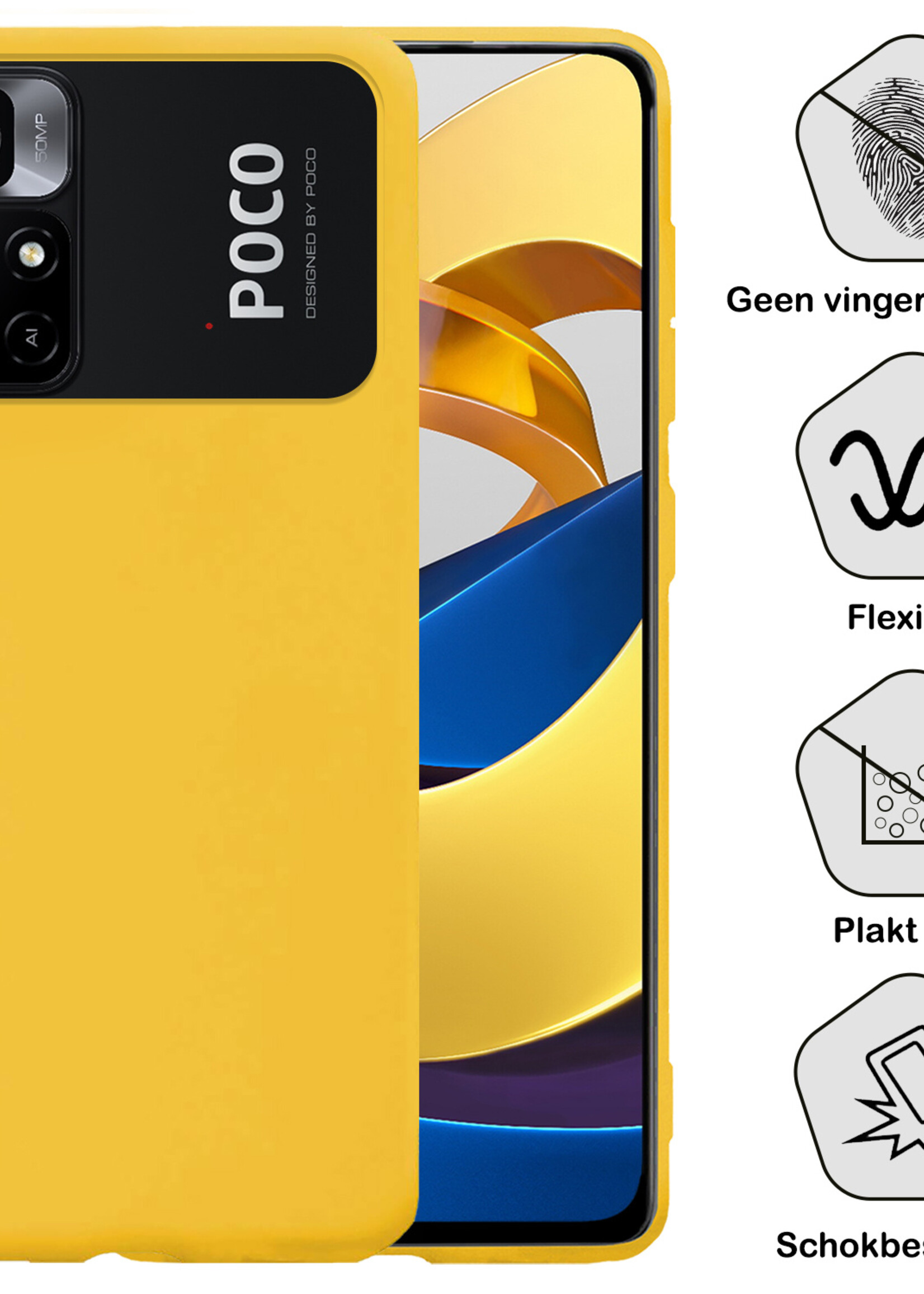 BTH Hoesje Geschikt voor Xiaomi Poco M4 Pro 5G Hoesje Siliconen Case Hoes - Hoes Geschikt voor Xiaomi Poco M4 Pro 5G Hoes Cover Case - Geel