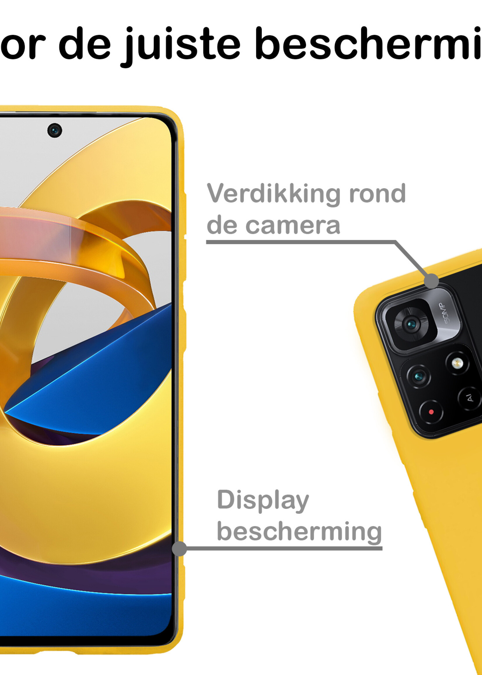 BTH Hoesje Geschikt voor Xiaomi Poco M4 Pro 5G Hoesje Siliconen Case Hoes - Hoes Geschikt voor Xiaomi Poco M4 Pro 5G Hoes Cover Case - Geel
