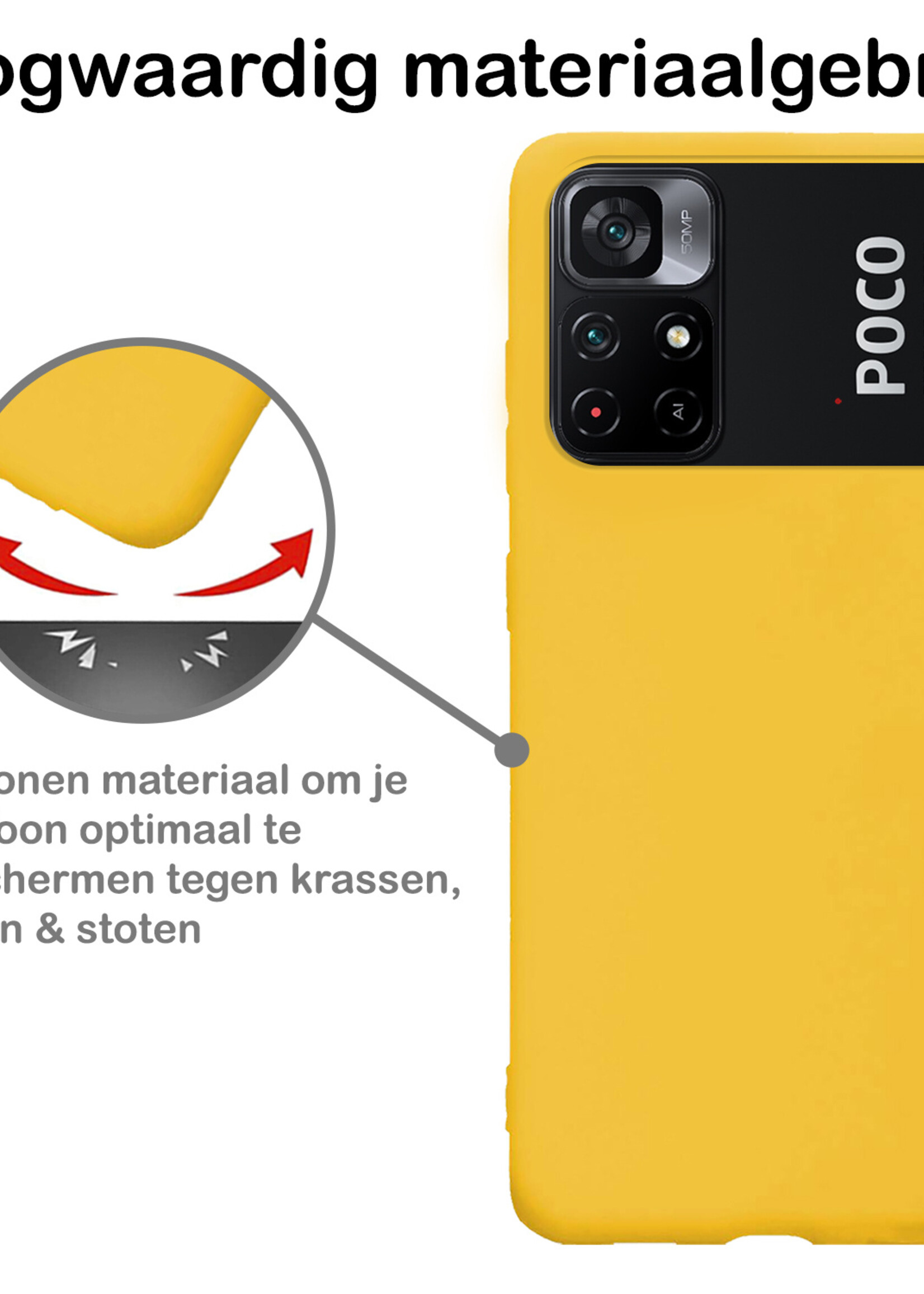 BTH Hoesje Geschikt voor Xiaomi Poco M4 Pro 5G Hoesje Siliconen Case Hoes - Hoes Geschikt voor Xiaomi Poco M4 Pro 5G Hoes Cover Case - Geel