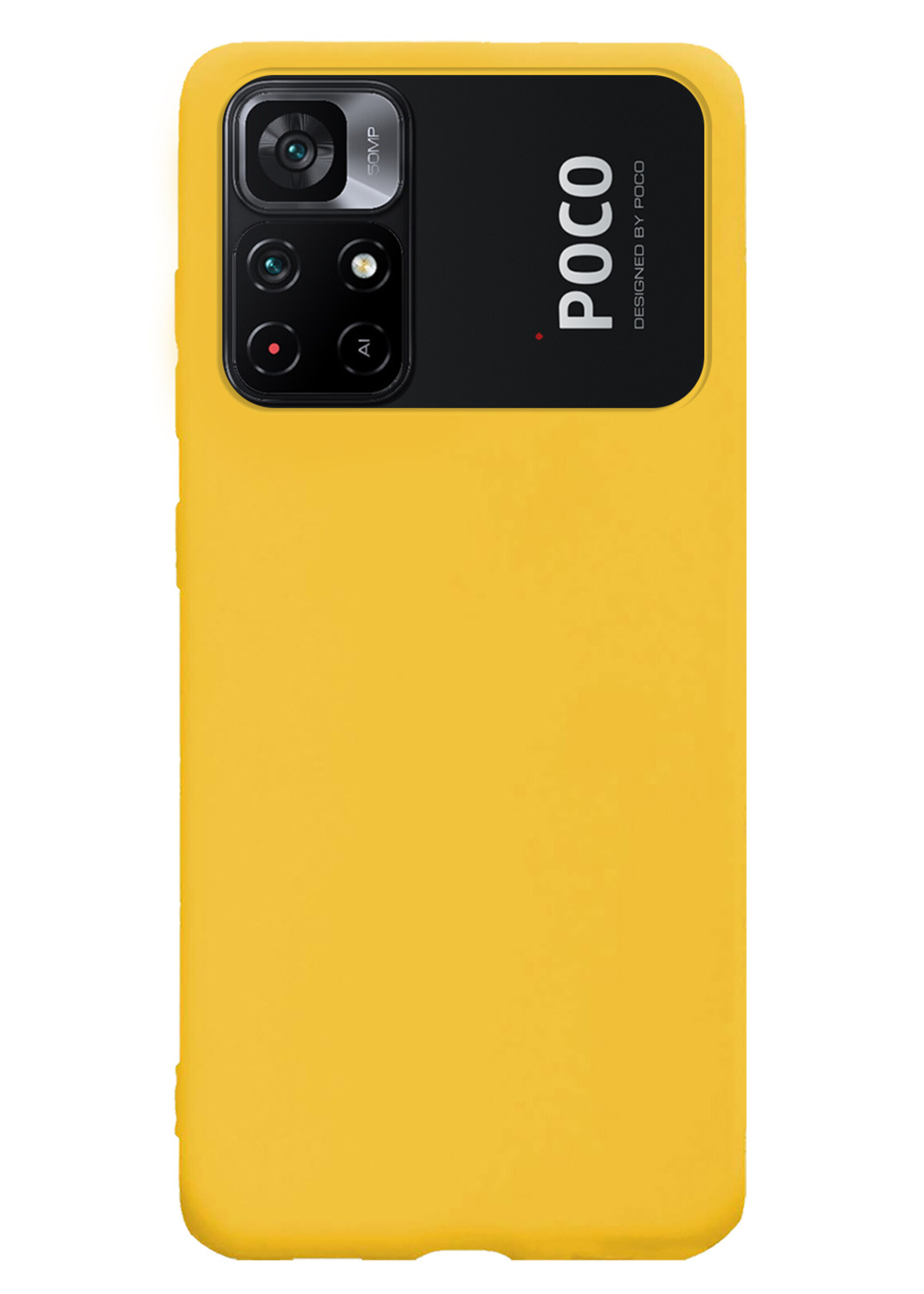 BTH Hoesje Geschikt voor Xiaomi Poco M4 Pro 5G Hoesje Siliconen Case Hoes - Hoes Geschikt voor Xiaomi Poco M4 Pro 5G Hoes Cover Case - Geel