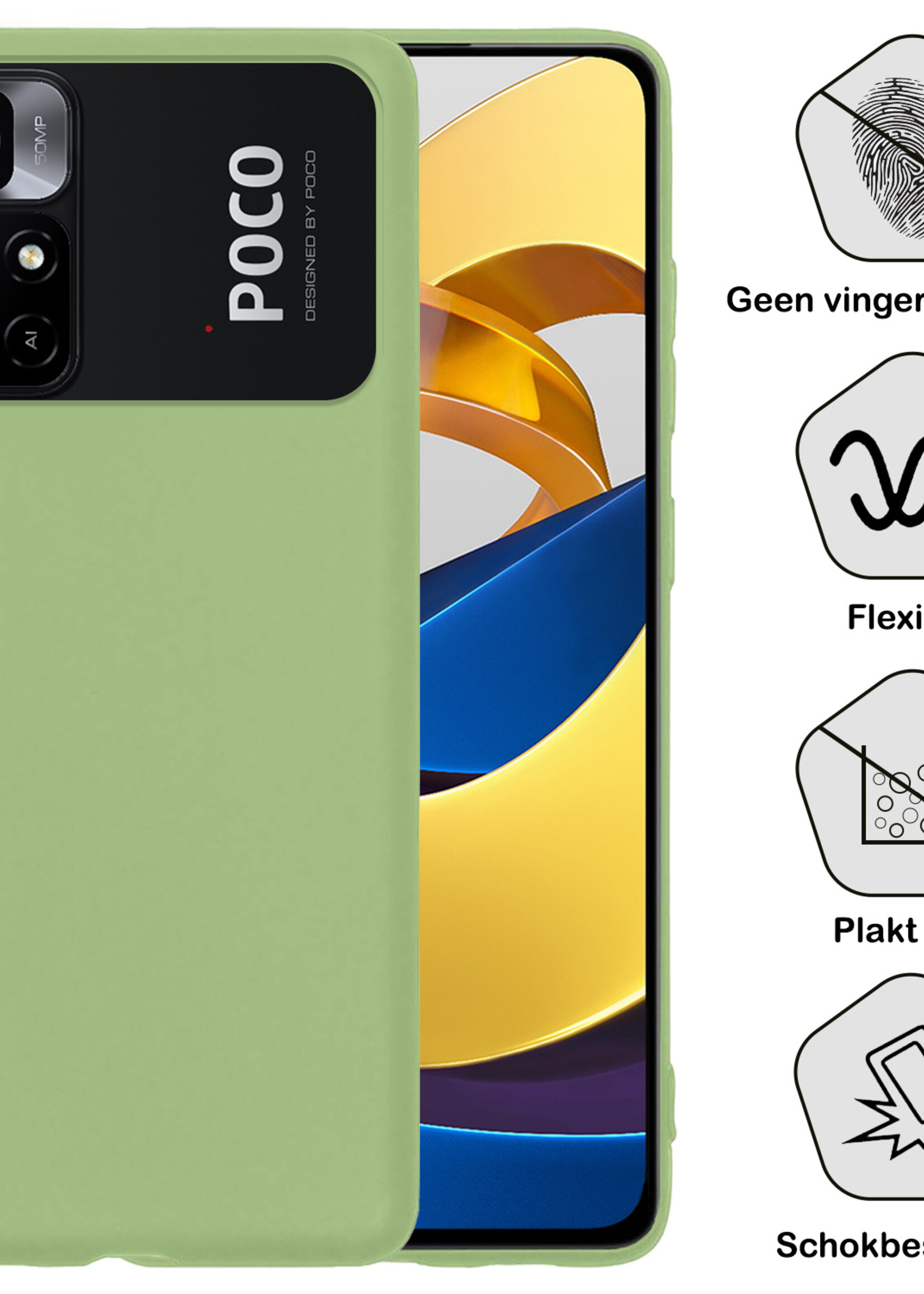 BTH Hoesje Geschikt voor Xiaomi Poco M4 Pro 5G Hoesje Siliconen Case Hoes - Hoes Geschikt voor Xiaomi Poco M4 Pro 5G Hoes Cover Case - Groen